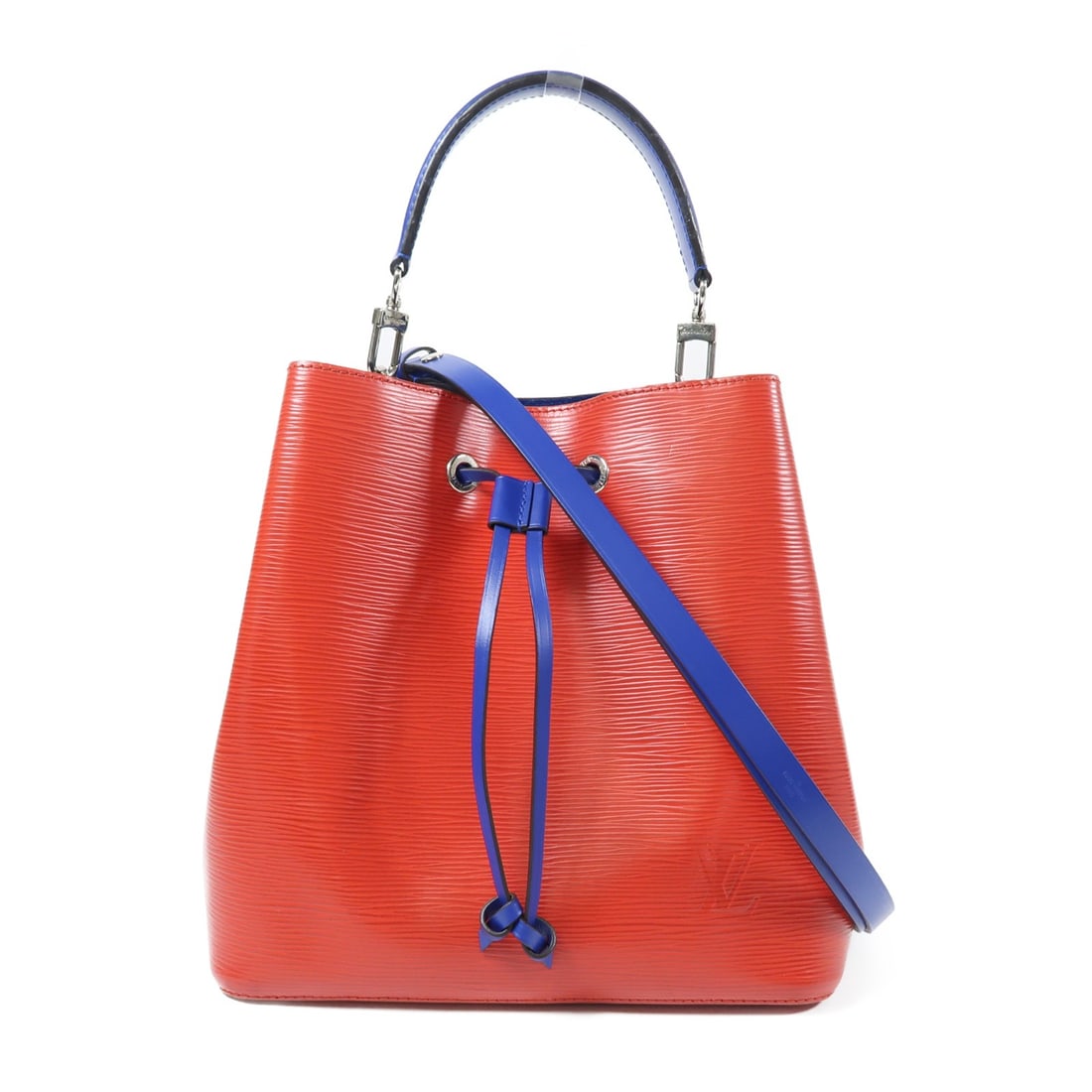 Louis Vuitton NeoNoe MM Calfskin Red Shoulder Bucket Bag with Silver Hardware: Louis Vuitton NeoNoe MM Calfskin Red Shoulder Bucket Bag with Silver Hardware This Louis Vuitton NeoNoe MM shoulder bucket bag features a 2-way design, crafted from Epi calfskin leather in blue and re