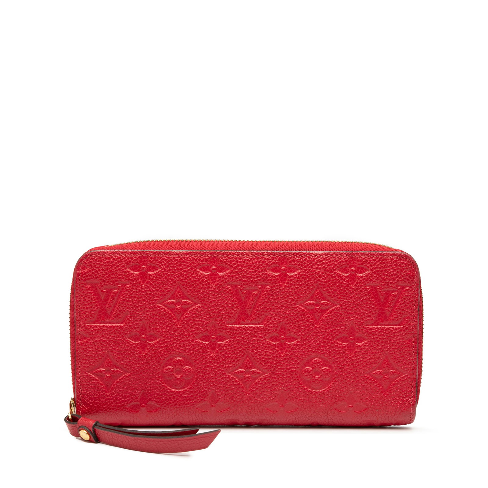 Louis Vuitton Empreinte Leather Zippy Wallet in Red with Monogram Design: Louis Vuitton Empreinte Leather Zippy Wallet in Red with Monogram Design This Louis Vuitton Monogram Empreinte Zippy Long Wallet features a monogram-embossed leather body in red, a zip-around closure,