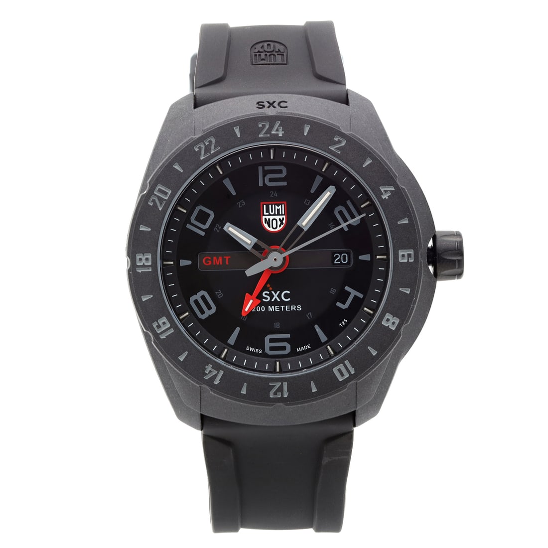 Luminox SXC Space GMT 45.5mm Black Carbon Quartz Pilot Watch: Luminox SXC Space GMT 45.5mm Black Carbon Quartz Pilot Watch The Luminox SXC Space GMT is a robust and stylish wristwatch designed for pilots and aviators. Featuring a striking black carbon case and a