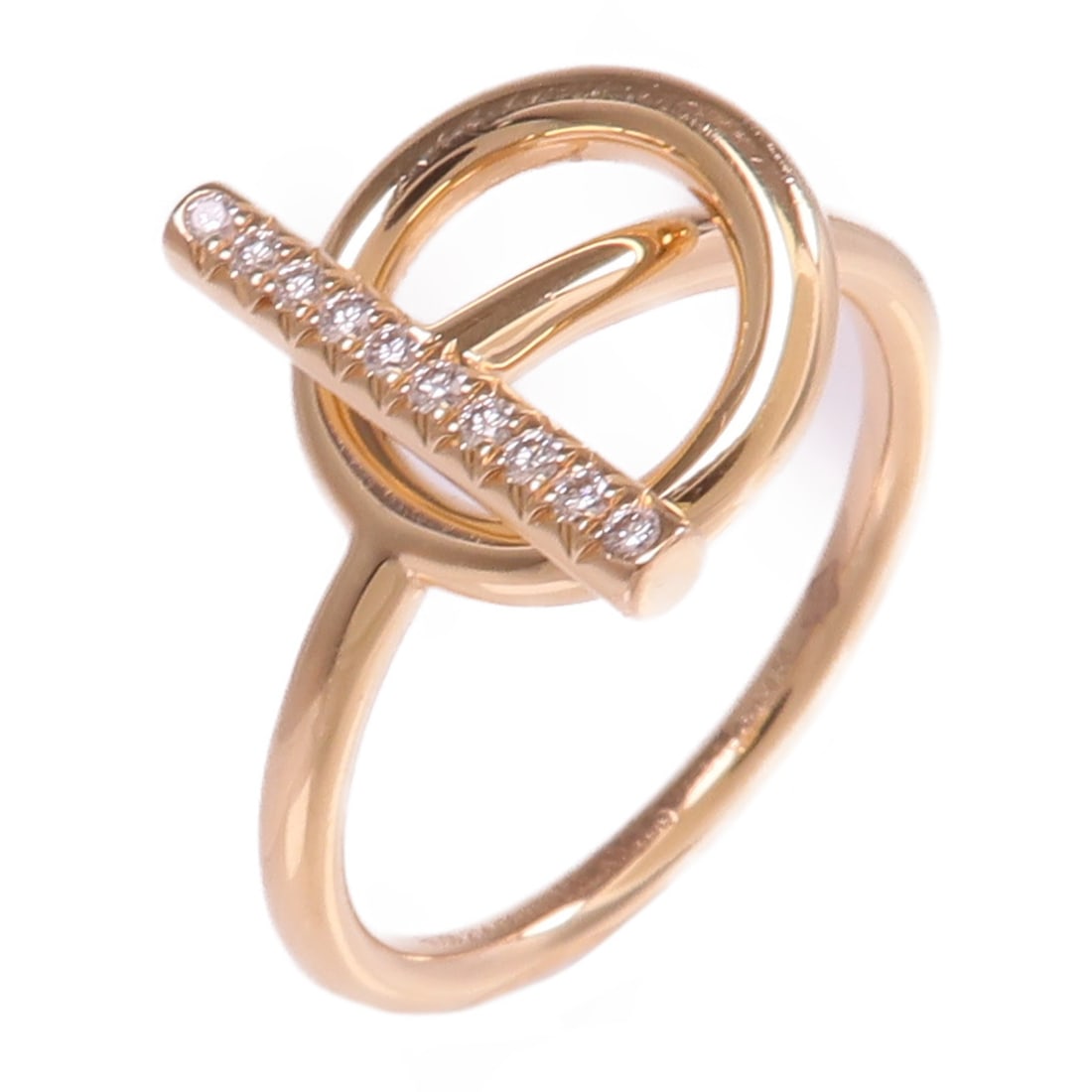 Hermes Echappee Diamond Ring 18K Rose Gold Size 7.5: Hermes Echappee Diamond Ring 18K Rose Gold Size 7.5 This Hermes Diamond Echappee ring is crafted from 18K rose gold and features a clear diamond as its main stone. Designed for women, the ring is made