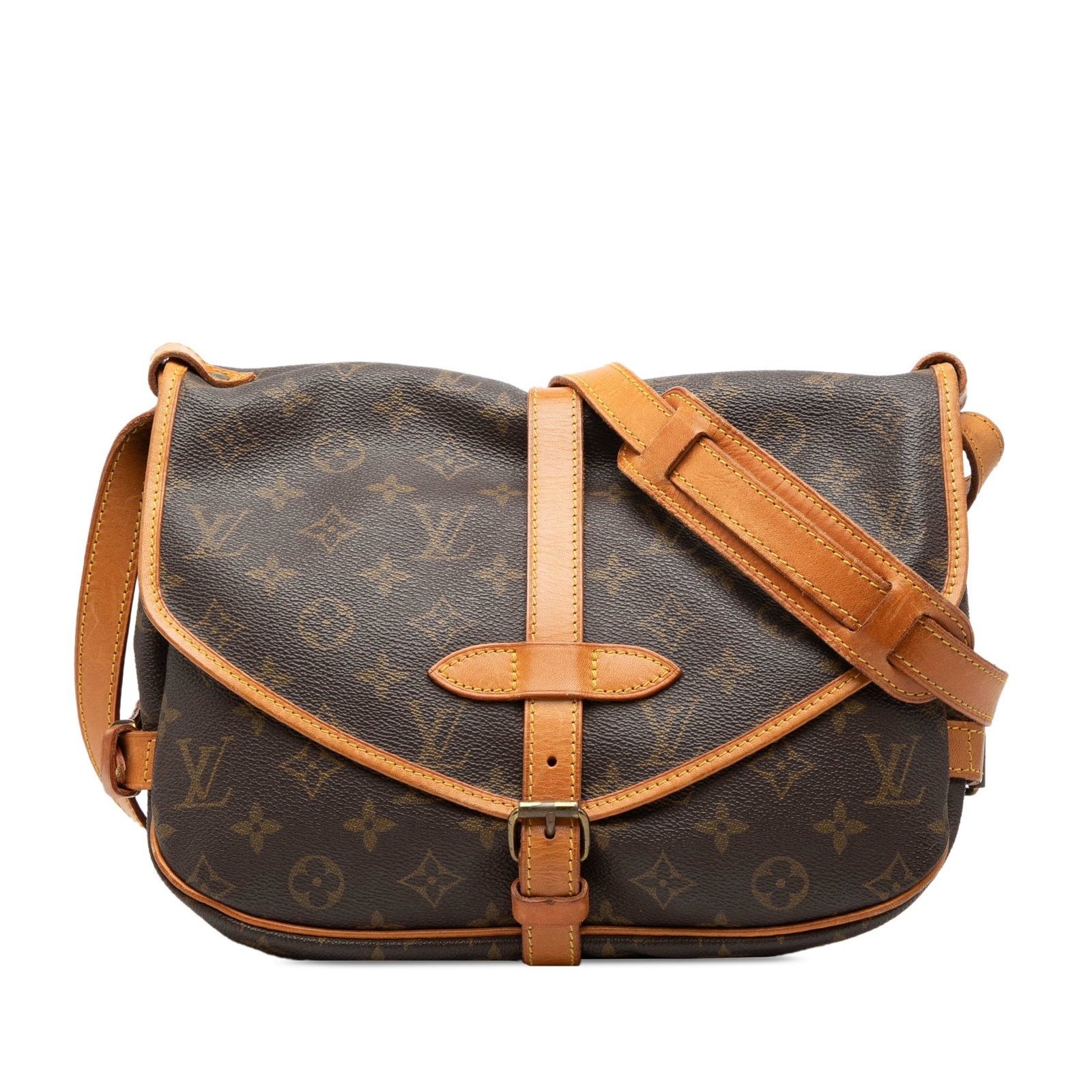Louis Vuitton Saumur 30 Shoulder Bag Monogram Canvas with Leather Strap: Louis Vuitton Saumur 30 Shoulder Bag Monogram Canvas with Leather Strap The Louis Vuitton Monogram Saumur 30 features the iconic monogram canvas body with a flat adjustable leather shoulder strap. Thi