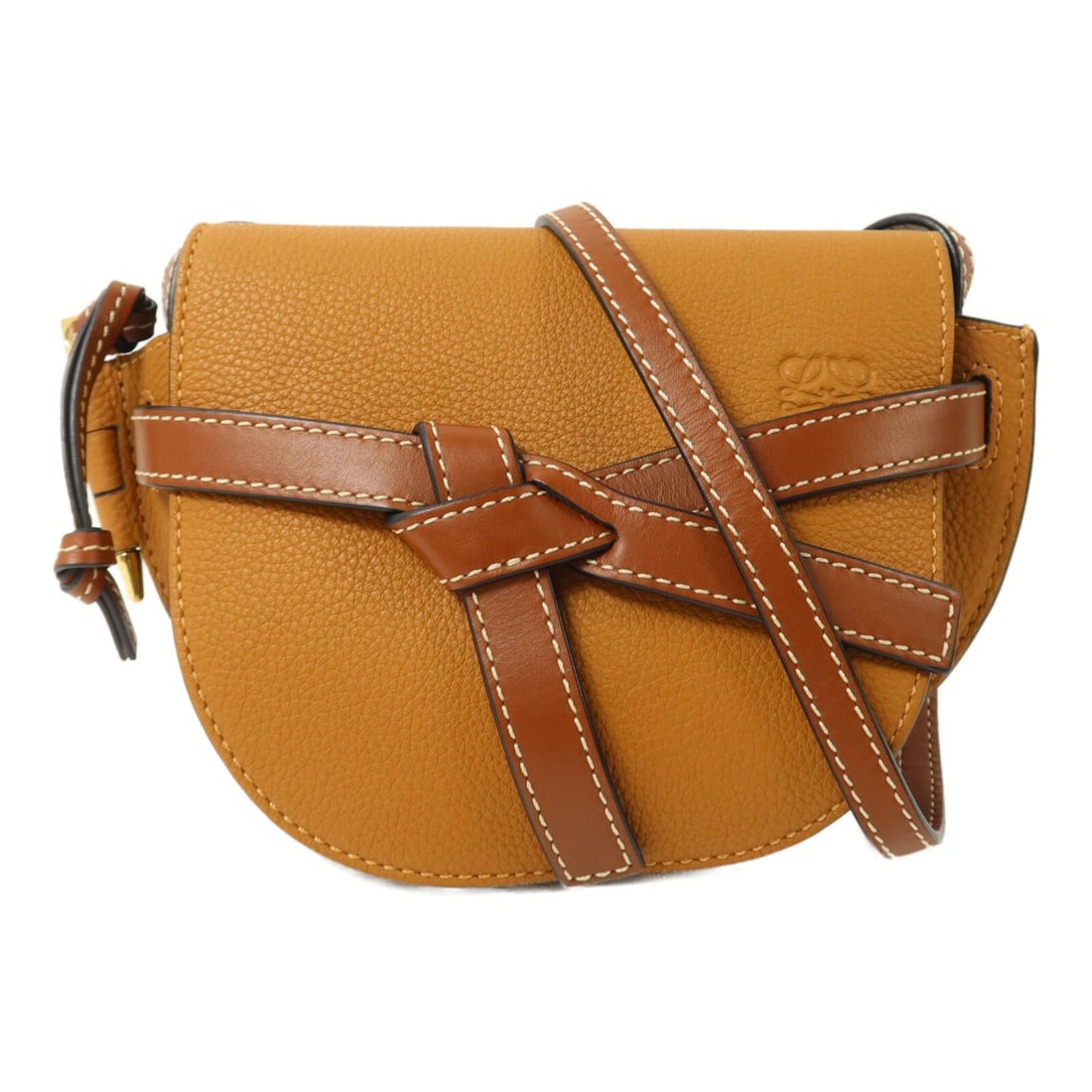 LOEWE Mini Gate Brown Calfskin Shoulder Bag: LOEWE Mini Gate Brown Calfskin Shoulder Bag This LOEWE Mini Gate Shoulder Bag features a brown calfskin exterior and a compact, elegant design. Crafted in Spain, it offers a stylish and versatile acce