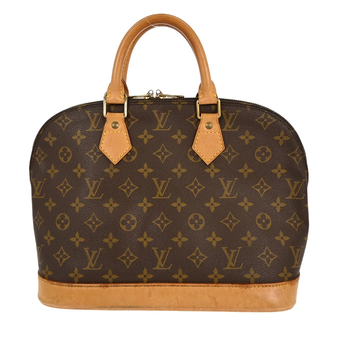 Louis Vuitton Alma Monogram Canvas Medium Handbag M51130 BA0926: Louis Vuitton Alma Monogram Canvas Medium Handbag M51130 BA0926 This Louis Vuitton Alma handbag features the classic monogram canvas design with beige double handles and a zip closure. The medium-size