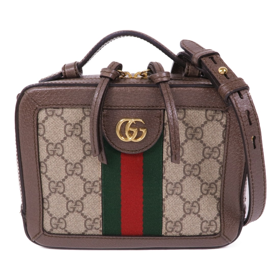 GUCCI Ophidia GG Mini 2 Way Shoulder Bag Brown Coated Canvas: GUCCI Ophidia GG Mini 2 Way Shoulder Bag Brown Coated Canvas Introducing the GUCCI Ophidia GG Mini 2 Way Shoulder Bag, a stylish accessory crafted from durable PVC coated canvas in a rich brown hue. T