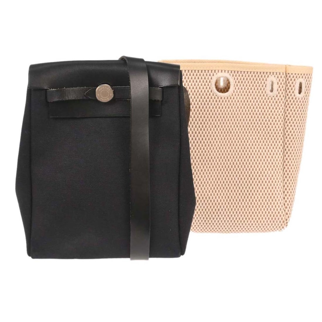 Herbag TPM 2 in 1 Small Shoulder Bag Black Canvas Leather with Crossbody Strap: Herbag TPM 2 in 1 Small Shoulder Bag Black Canvas Leather with Crossbody Strap The Hermes Herbag TPM 2 in 1 Officer GM is a small shoulder bag crafted from black canvas and leather. Designed for casua