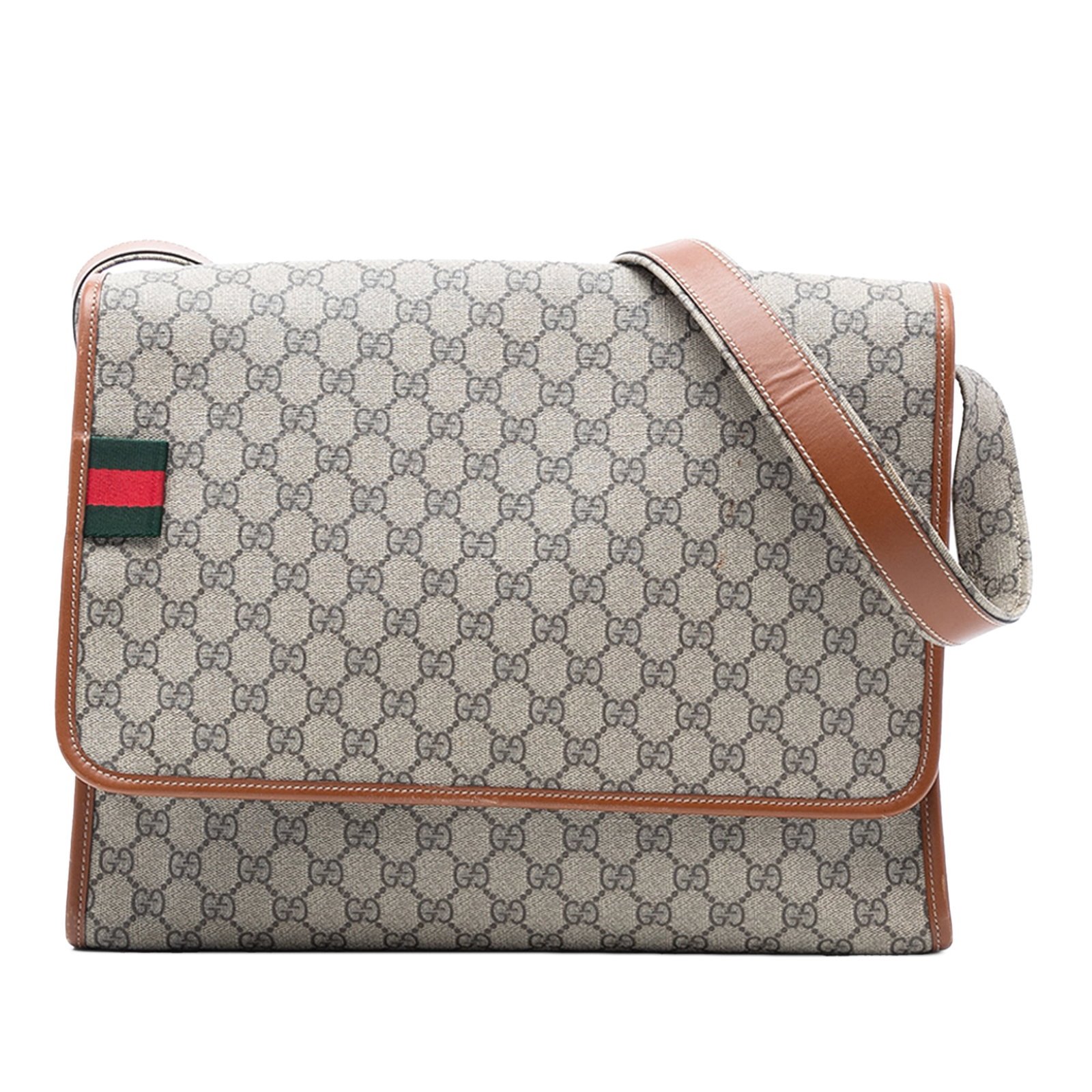 Gucci GG Supreme Web Beige Coated Canvas Crossbody Messenger Bag: Gucci GG Supreme Web Beige Coated Canvas Crossbody Messenger Bag This Gucci GG Supreme Web Messenger Bag features a coated canvas exterior with leather trim and an adjustable shoulder strap made of co
