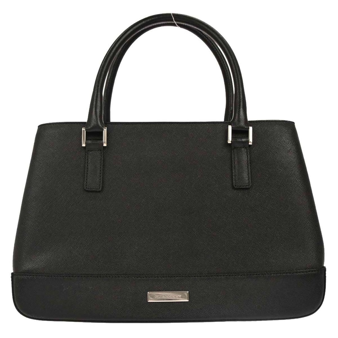 Burberry Medium Black Leather Top Handle Tote Bag with Inner Pockets: Burberry Medium Black Leather Top Handle Tote Bag with Inner Pockets This Burberry tote handbag is crafted from black leather and features a medium size with a top handle design. The bag includes inne