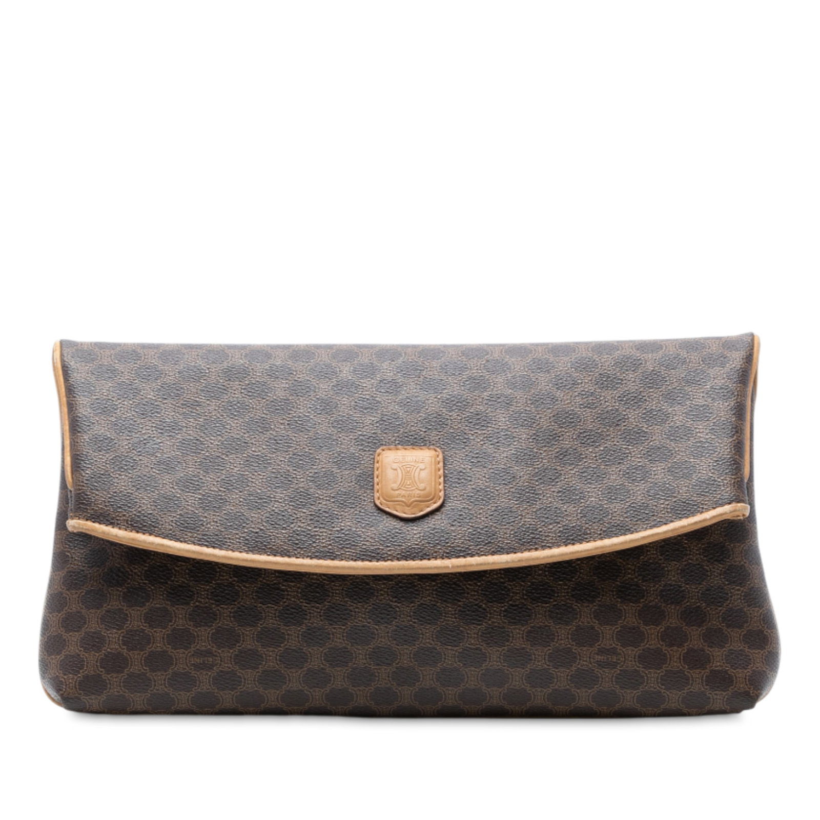 Celine Macadam Coated Canvas Clutch Bag Brown Italy: Celine Macadam Coated Canvas Clutch Bag Brown Italy This elegant Celine Macadam Coated Canvas Clutch is crafted from durable coated canvas with luxurious leather trim. It features a convenient fold-ov