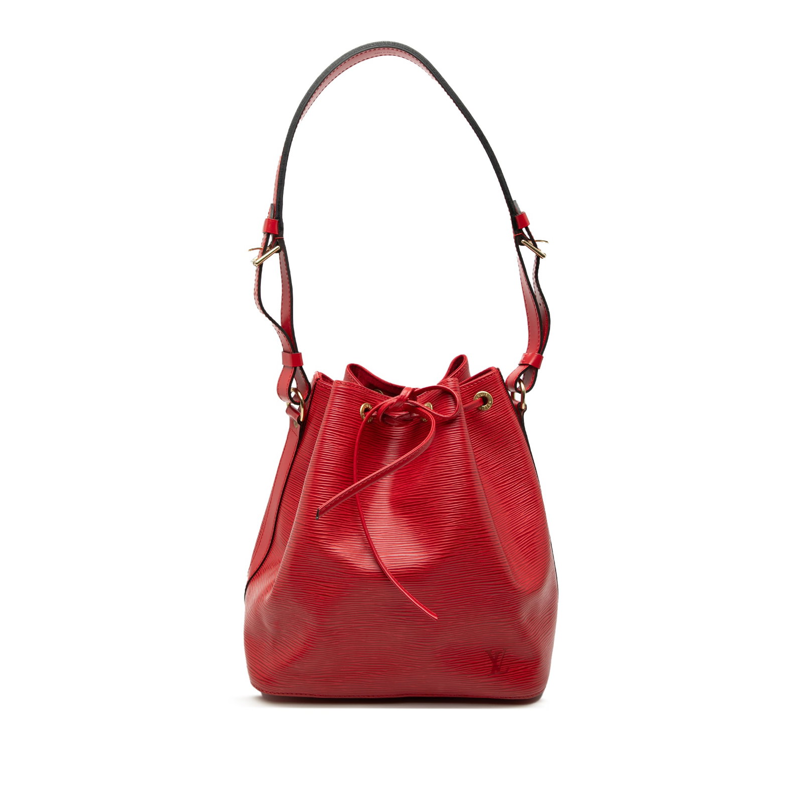 Louis Vuitton Petit Noe Red Epi Leather Drawstring Shoulder Bag: Louis Vuitton Petit Noe Red Epi Leather Drawstring Shoulder Bag The Louis Vuitton Epi Petit Noe is crafted from textured epi leather in a striking red color. It features a detachable and adjustable fl