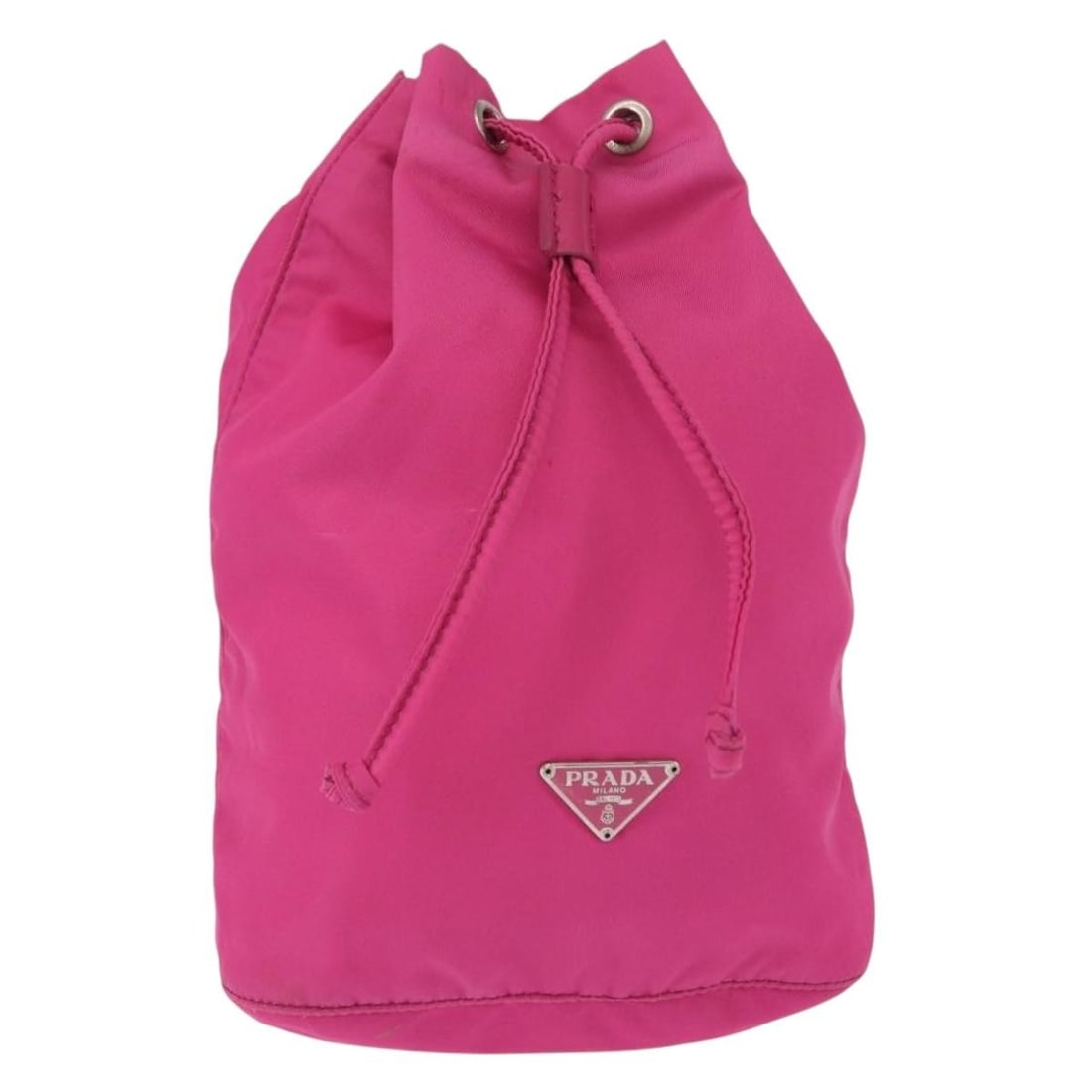 Prada Pink Nylon Pochette Bag for Women: Prada Pink Nylon Pochette Bag for Women This Prada Pochette is crafted from pink nylon and designed for women. Made in Italy, the pouch features a compact silhouette and displays minor signs of use, s