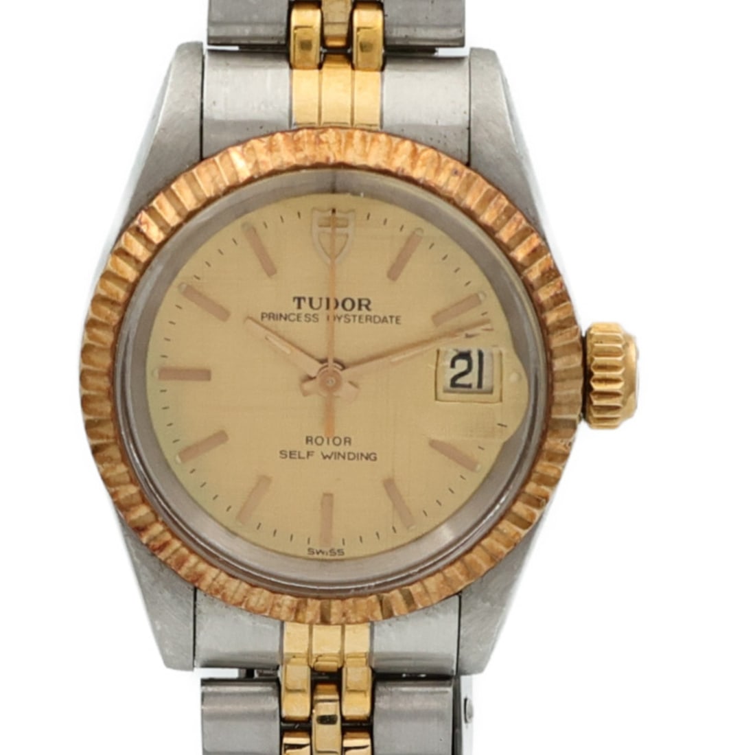 Automatic Tudor Princess Oysterdate 92413 Wristwatch in 18K Gold and Steel: Automatic Tudor Princess Oysterdate 92413 Wristwatch in 18K Gold and Steel This TUDOR Princess Oysterdate wristwatch features an automatic movement and is crafted from 18K yellow gold and stainless st