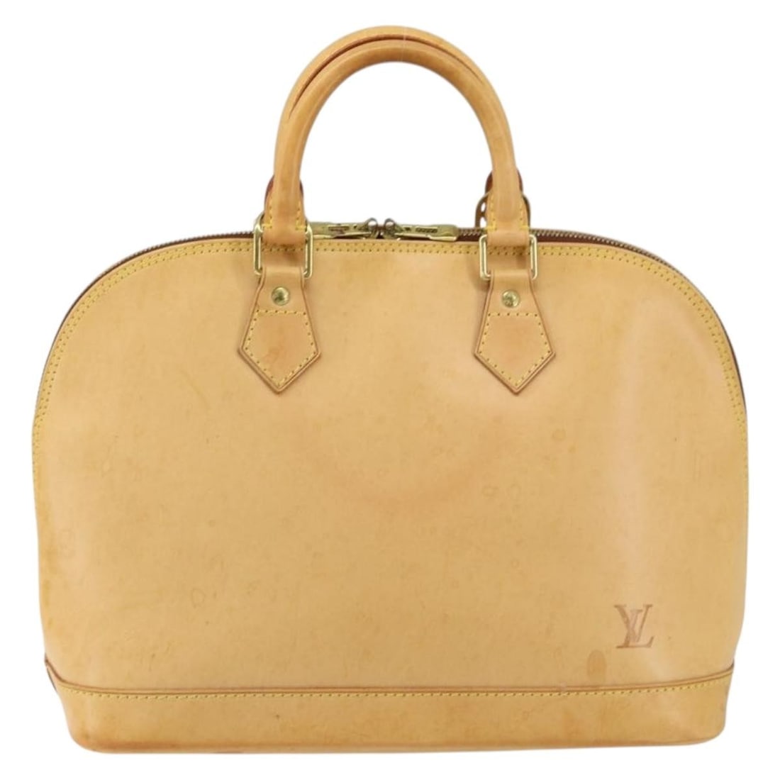 Alma Top Handle Bag in Beige Nomade Leather by Louis Vuitton: Alma Top Handle Bag in Beige Nomade Leather by Louis Vuitton This Louis Vuitton Alma handbag is crafted from beige Nomade leather and designed for women. The bag features metal fittings and is made in