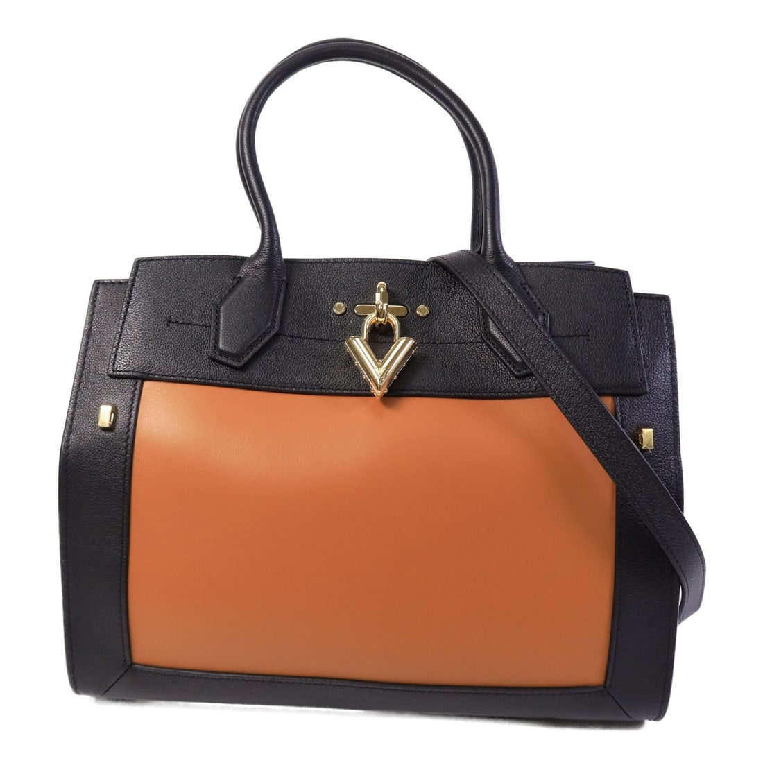 Louis Vuitton Steamer MM calfskin black brown 2way shoulder bag GHW: Louis Vuitton Steamer MM calfskin black brown 2way shoulder bag GHW This Louis Vuitton Steamer MM 2-way shoulder bag is crafted from premium calfskin in a striking black and brown color combination. F