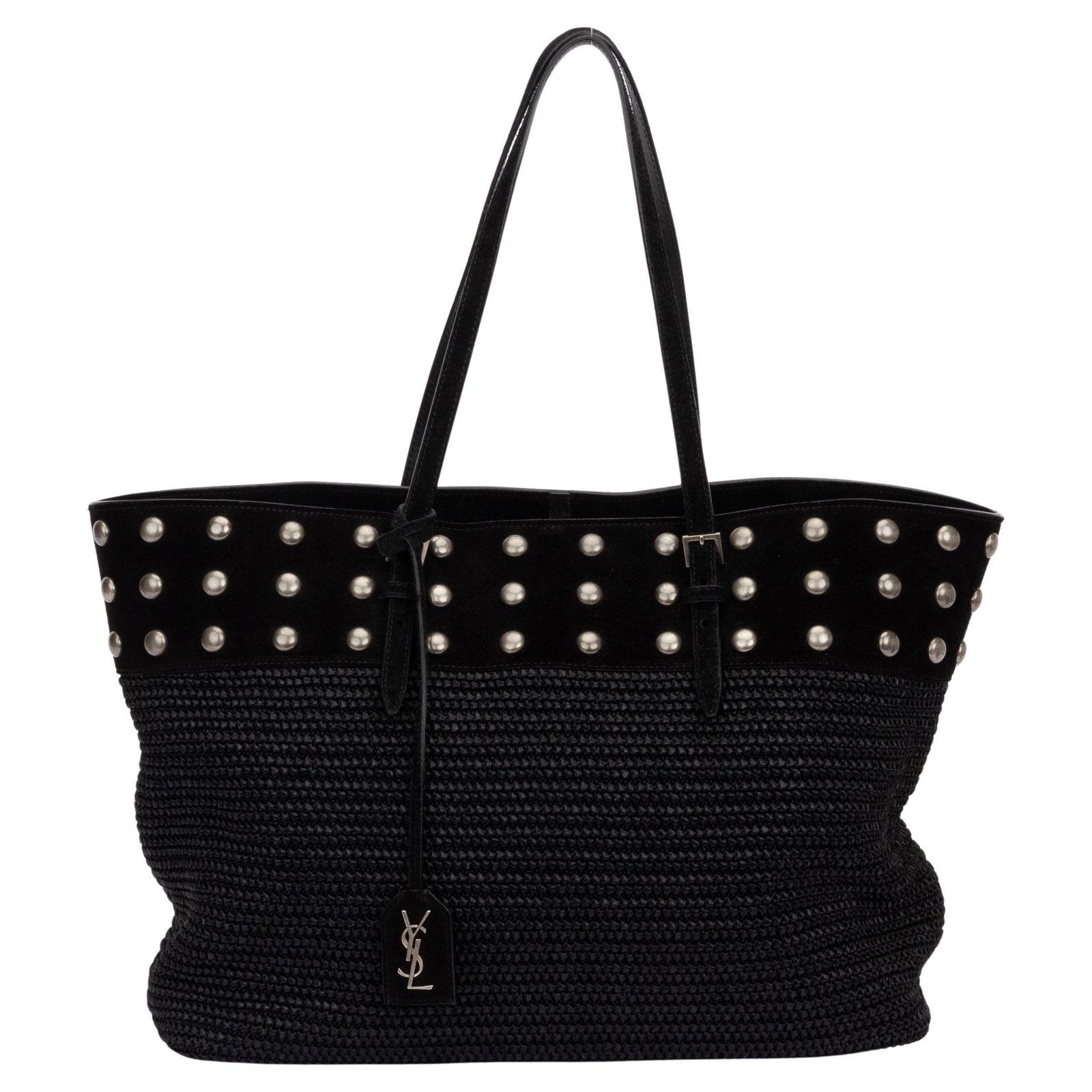 Yves Saint Laurent Black Wicker Studded Tote with Dust Cover (1 of 6)