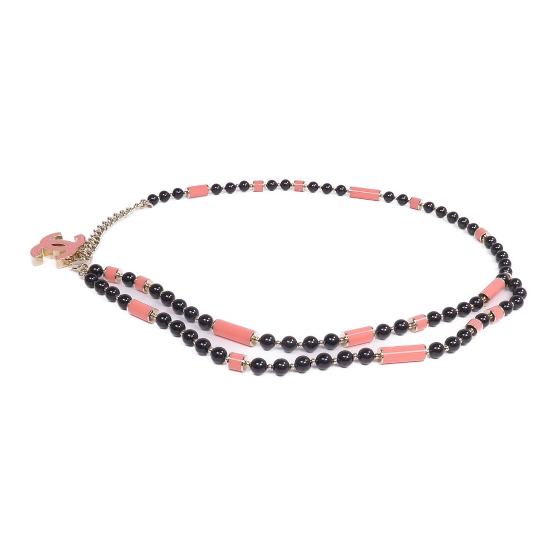 CHANEL CC gold tone belt black pink PVC (1 of 8)