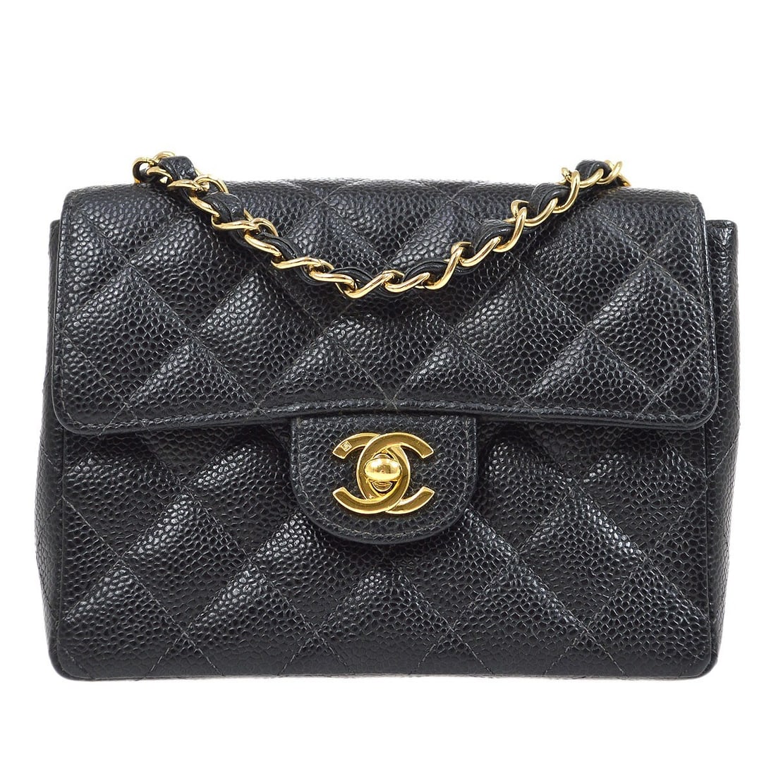 Chanel Black Caviar Mini Classic Square Flap Bag 17: Chanel Black Caviar Mini Classic Square Flap Bag 17 Introducing the Chanel Black Calfskin Mini Classic Square Flap Bag, a timeless accessory that perfectly blends style and functionality. This mini ba