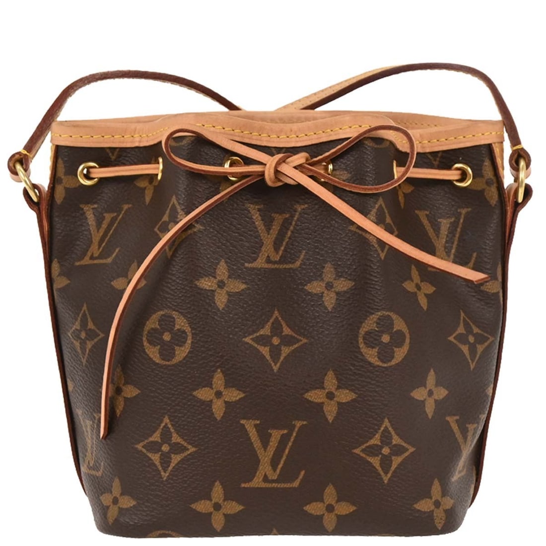 Louis Vuitton Nano Noe Monogram Canvas Mini Shoulder Bag M41346: Louis Vuitton Nano Noe Monogram Canvas Mini Shoulder Bag M41346 This Louis Vuitton Monogram Nano Noe Shoulder Bag is a stylish mini bucket bag, perfect for any fashion-forward individual. Crafted from
