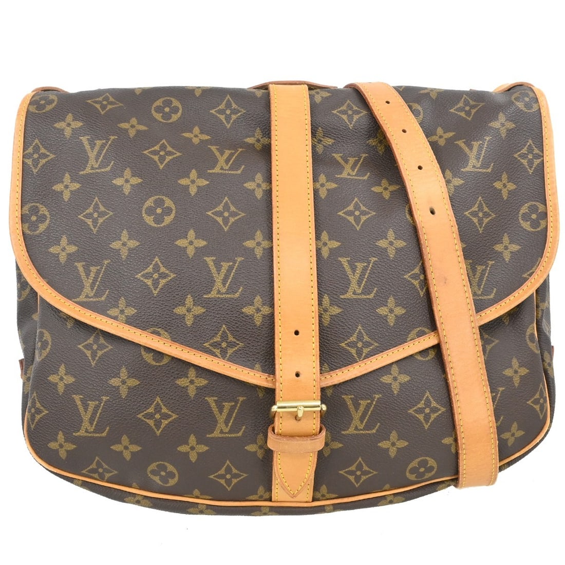 Louis Vuitton Saumur 35 Monogram Canvas Shoulder Bag M42254 Brown: Louis Vuitton Saumur 35 Monogram Canvas Shoulder Bag M42254 Brown This vintage Louis Vuitton Saumur 35 messenger shoulder bag features the iconic brown Monogram canvas leather exterior with brown leat