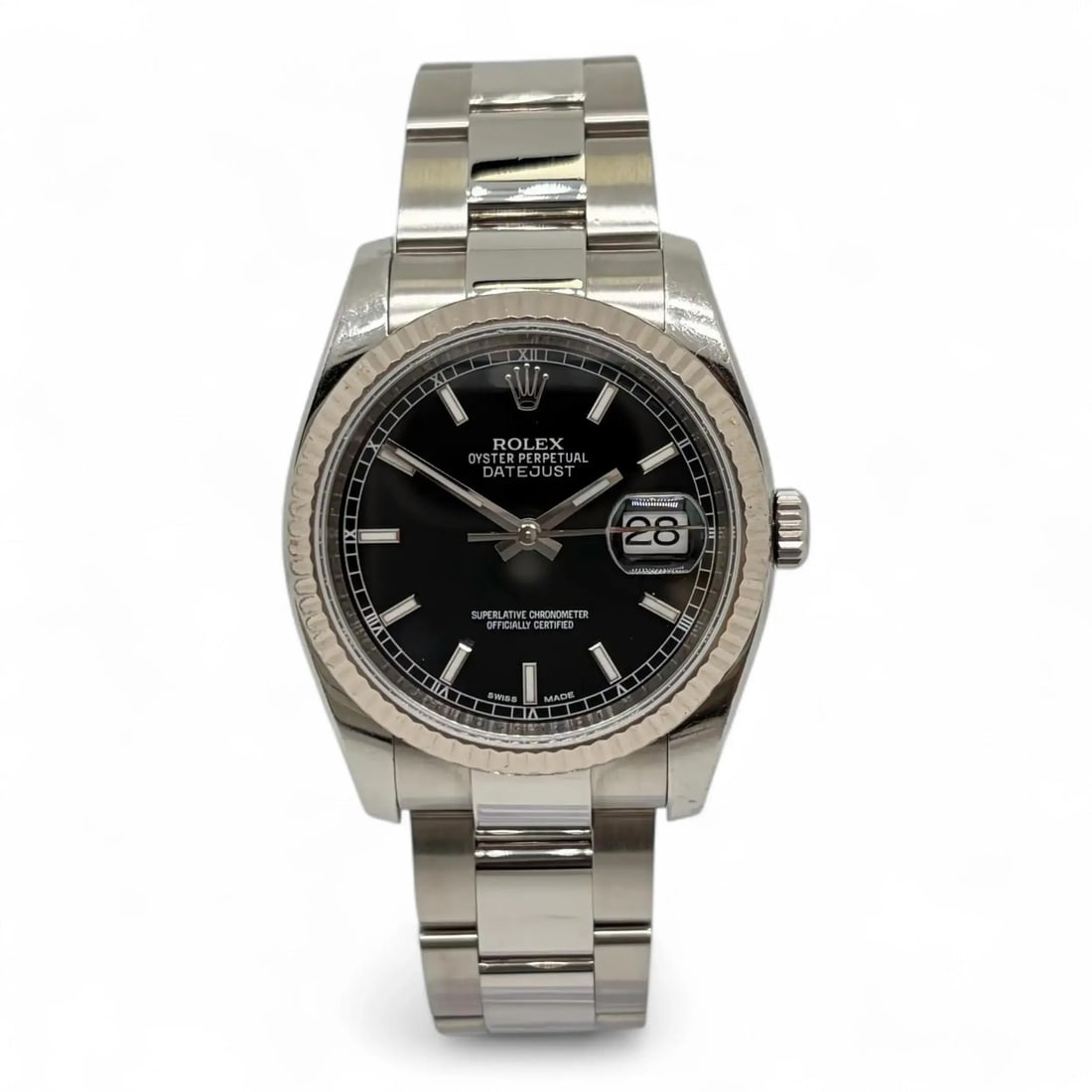 Rolex Datejust 36mm Automatic Men's Watch Gray Steel Black Dial 116234: Rolex Datejust 36mm Automatic Men's Watch Gray Steel Black Dial 116234 Experience the elegance of the Rolex Datejust, a luxury wristwatch designed for men. This timepiece features a classic 36mm round