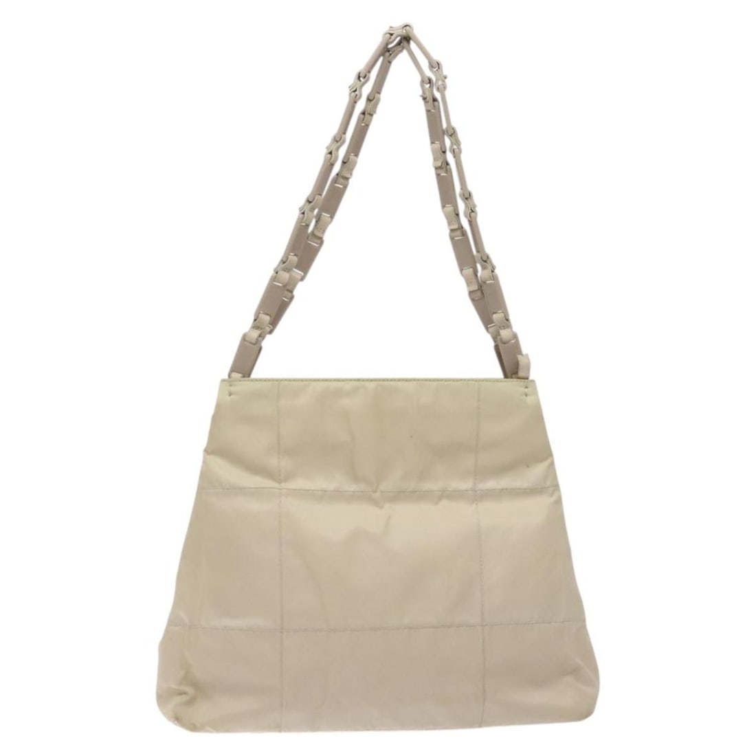 Prada Beige Nylon Vintage Tote Bag 29cm by 26cm by 10cm: Prada Beige Nylon Vintage Tote Bag 29cm by 26cm by 10cm This Prada Vintage Tote is crafted from beige nylon and designed for female use. The bag features metal fittings and offers practical dimensions