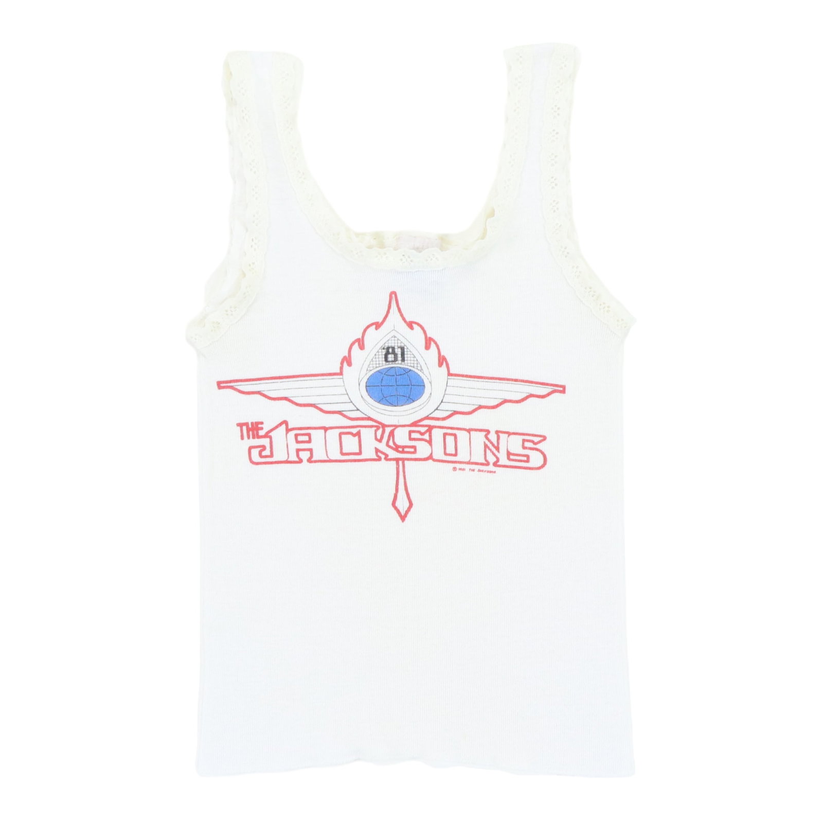 Vintage 1981 Jacksons Concert Lace Tank Top White Poly Cotton (1 of 5)