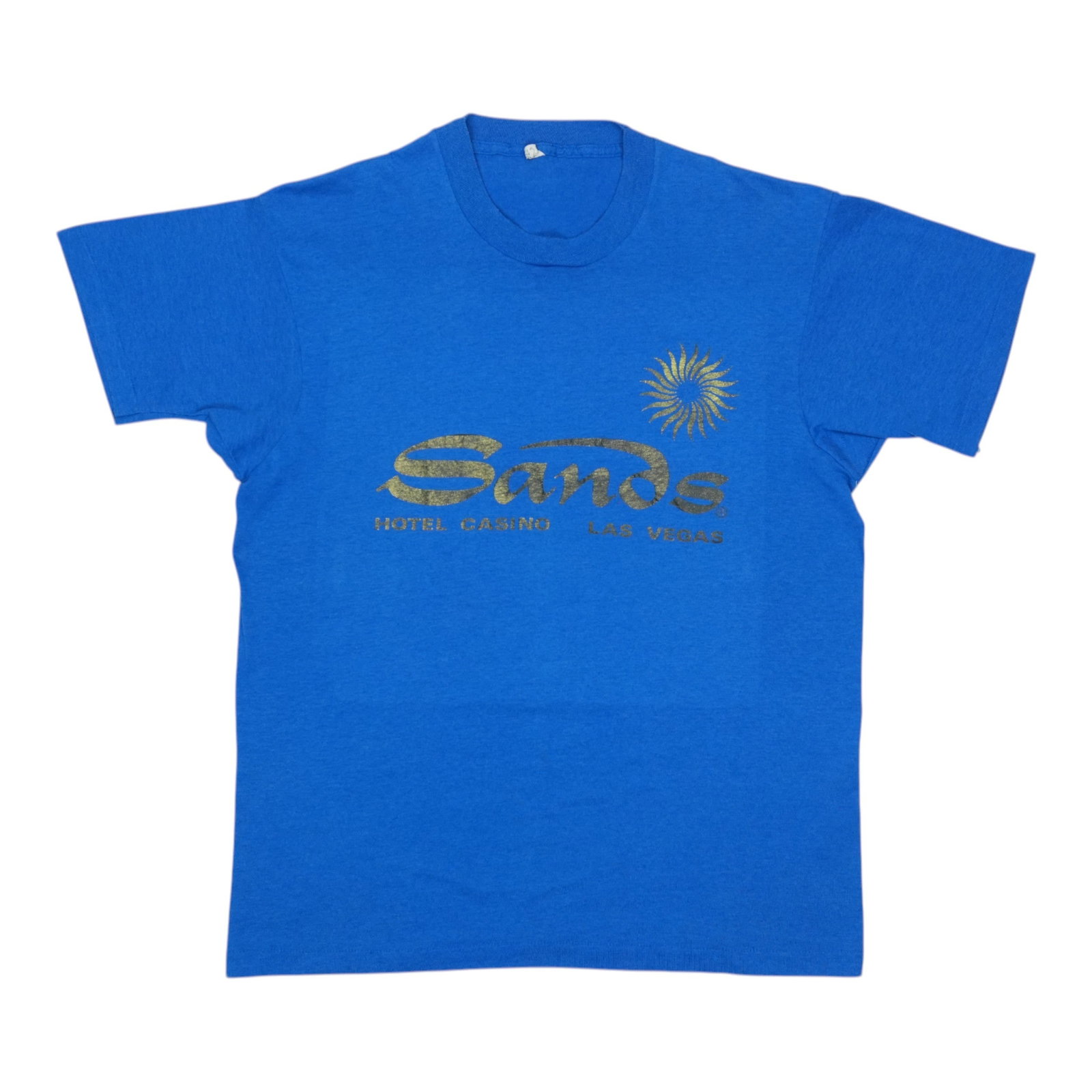 Vintage 1980s Blue The Sands Las Vegas Poly Cotton T Shirt Extra Large: Vintage 1980s Blue The Sands Las Vegas Poly Cotton T Shirt Extra Large This is an original vintage 1980s The Sands Las Vegas shirt, featuring a blue color and made from a comfortable 50/50 poly/cotton