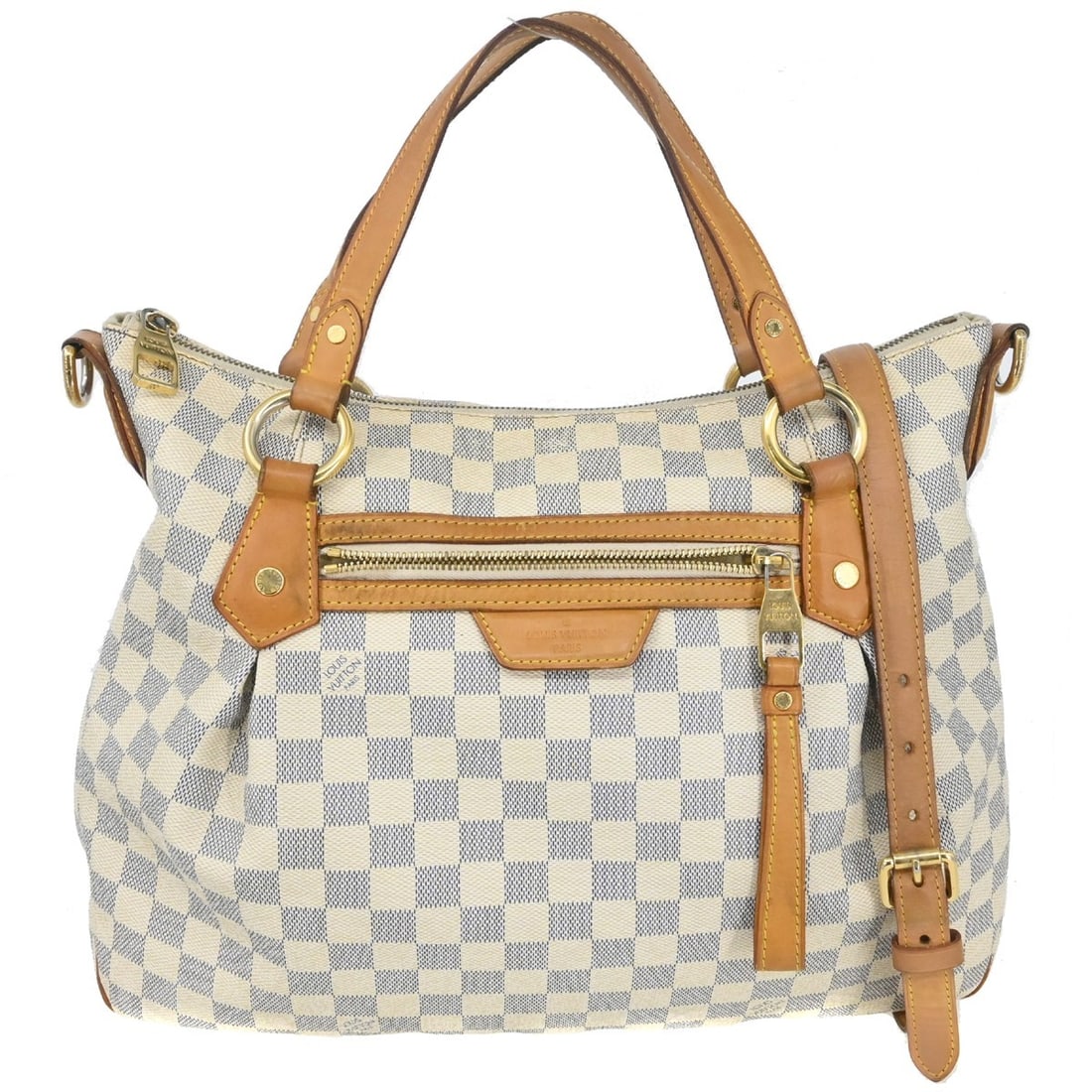 Louis Vuitton Evora MM Damier Azur Canvas 2Way Medium Top Handle Bag: Louis Vuitton Evora MM Damier Azur Canvas 2Way Medium Top Handle Bag This Louis Vuitton Evora MM handbag features the iconic Damier Azur canvas in a versatile 2-way top handle design. With a medium si