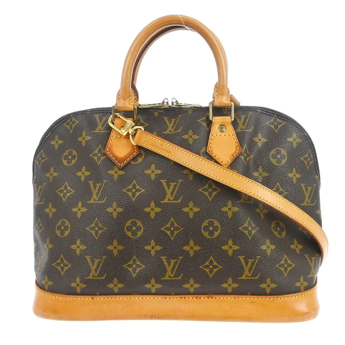 Louis Vuitton Alma Monogram Canvas Satchel with Double Handles: Louis Vuitton Alma Monogram Canvas Satchel with Double Handles This Louis Vuitton Alma 2-way handbag features the signature Monogram canvas exterior with a classic brown color and beige double handles