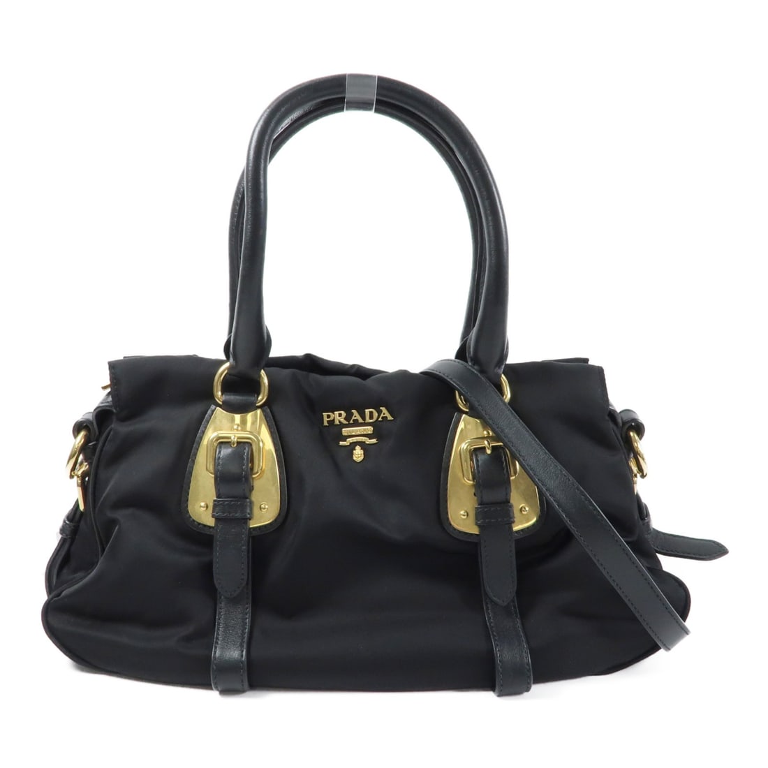 Prada Black Nylon Two-Way Shoulder Bag with Gold Hardware (1 of 16)