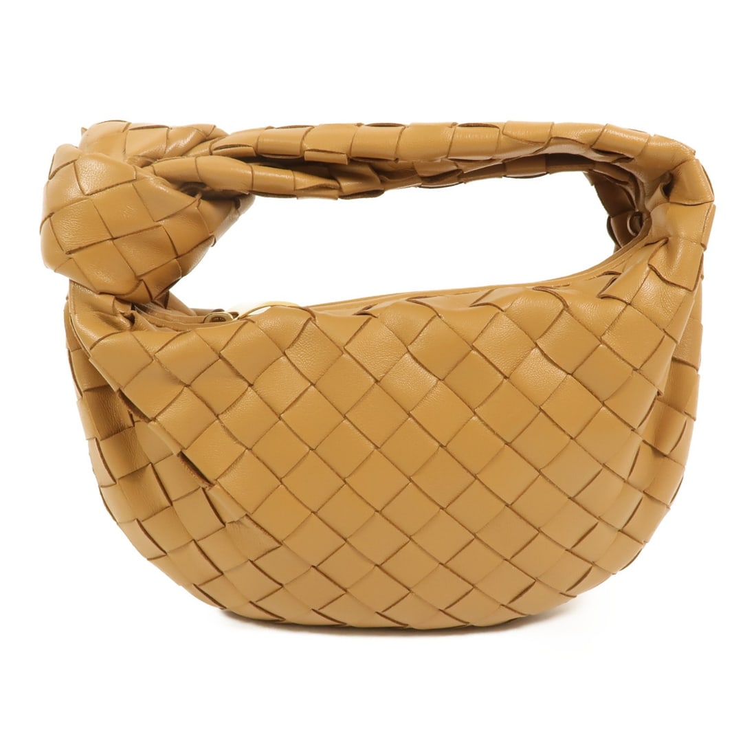 Bottega Veneta Mini Jodie Gold Lambskin Handbag: Bottega Veneta Mini Jodie Gold Lambskin Handbag This Bottega Veneta Mini Jodie handbag is crafted from luxurious lambskin leather in a striking gold color. Featuring a compact silhouette, it is design