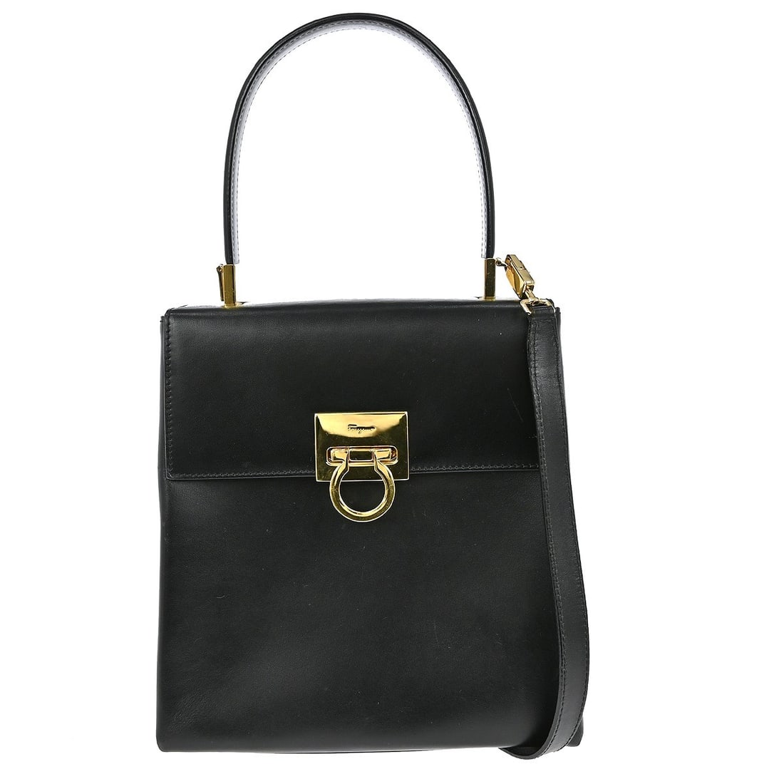 Salvatore Ferragamo Gancini Black Leather Two Way Medium Handbag (1 of 9)