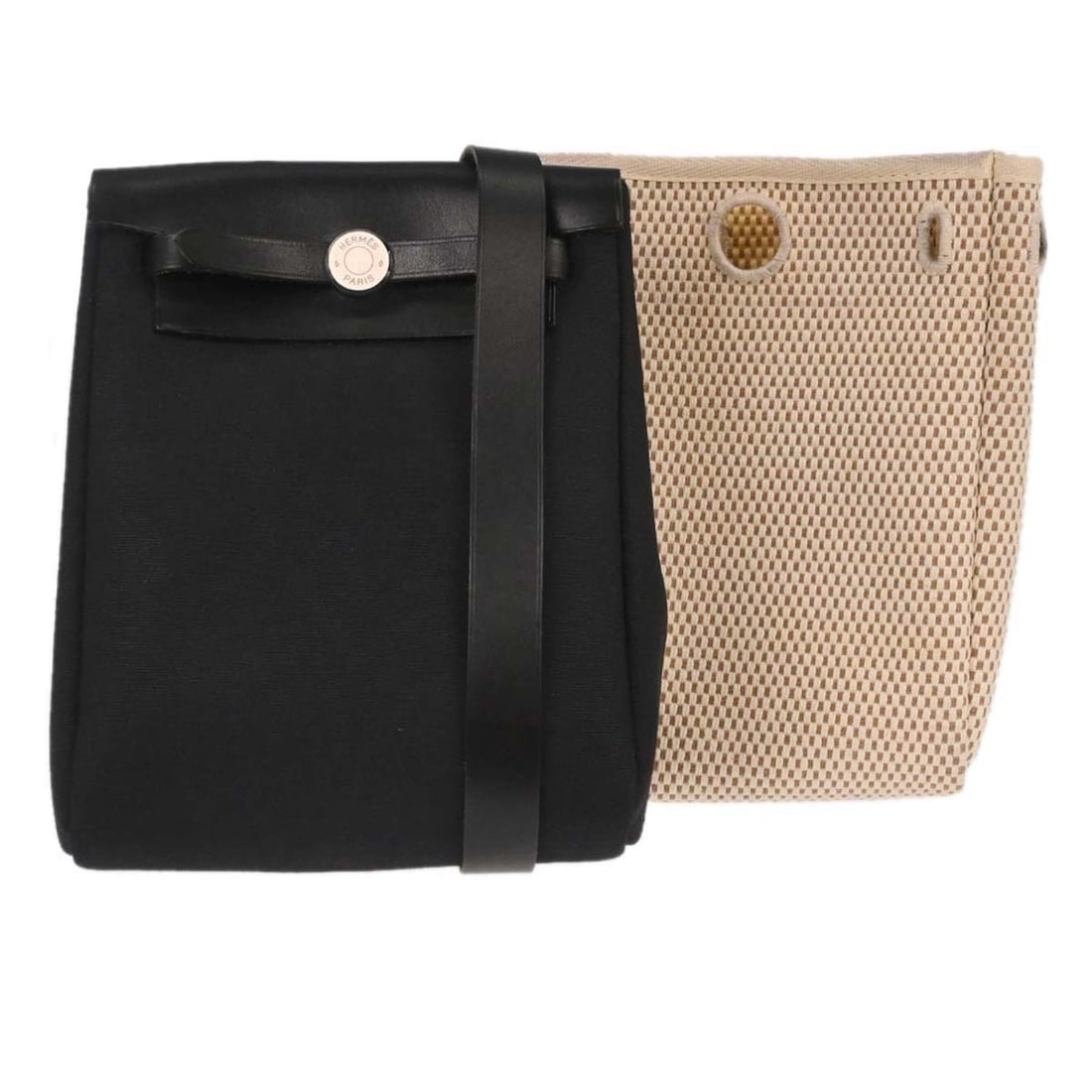 Herbag TPM GM 2 in 1 Black Canvas Leather Shoulder Bag with Crossbody Strap: Herbag TPM GM 2 in 1 Black Canvas Leather Shoulder Bag with Crossbody Strap This Hermes Herbag TPM 2 in 1 shoulder bag features a black canvas and leather exterior with a detachable crossbody strap. T