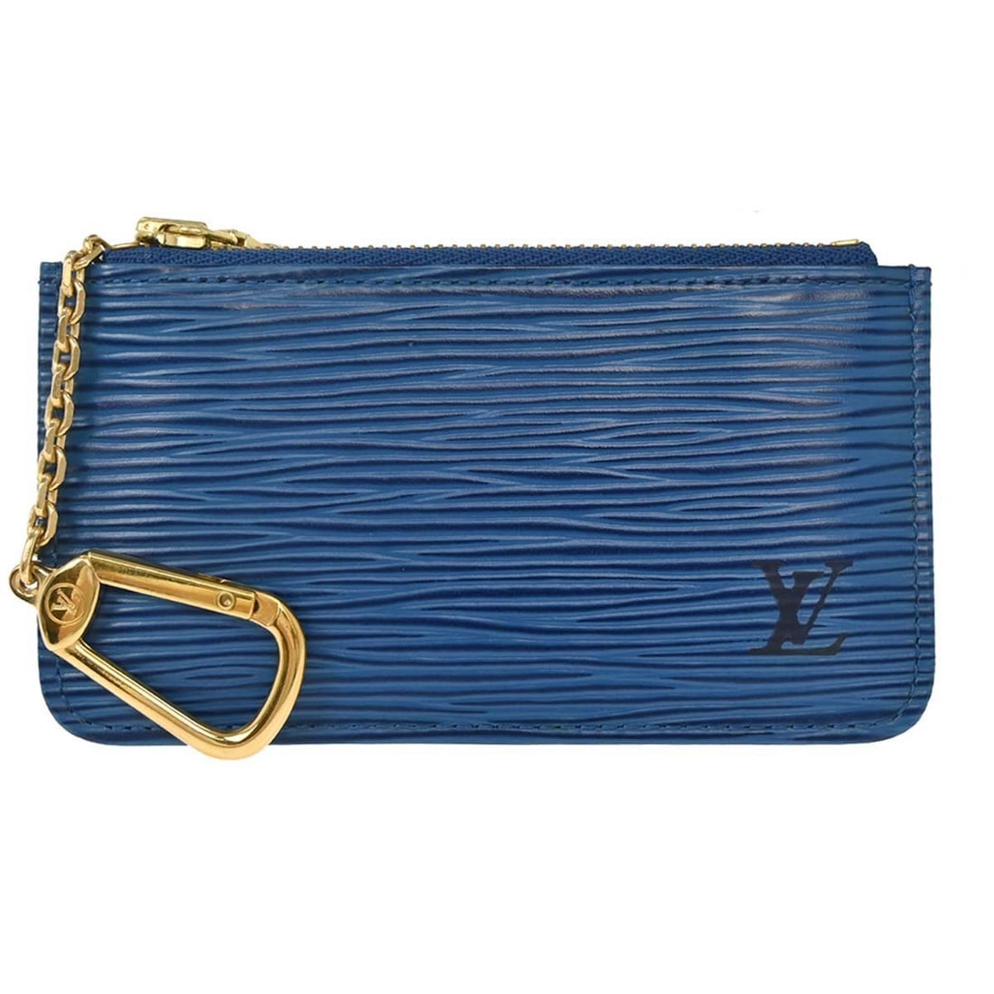 Blue Epi Leather Pochette Cles Coin Purse by Louis Vuitton M63805: Blue Epi Leather Pochette Cles Coin Purse by Louis Vuitton M63805 This Louis Vuitton blue Epi Pochette Cles coin purse is crafted from signature Epi leather and designed for women. The purse features 
