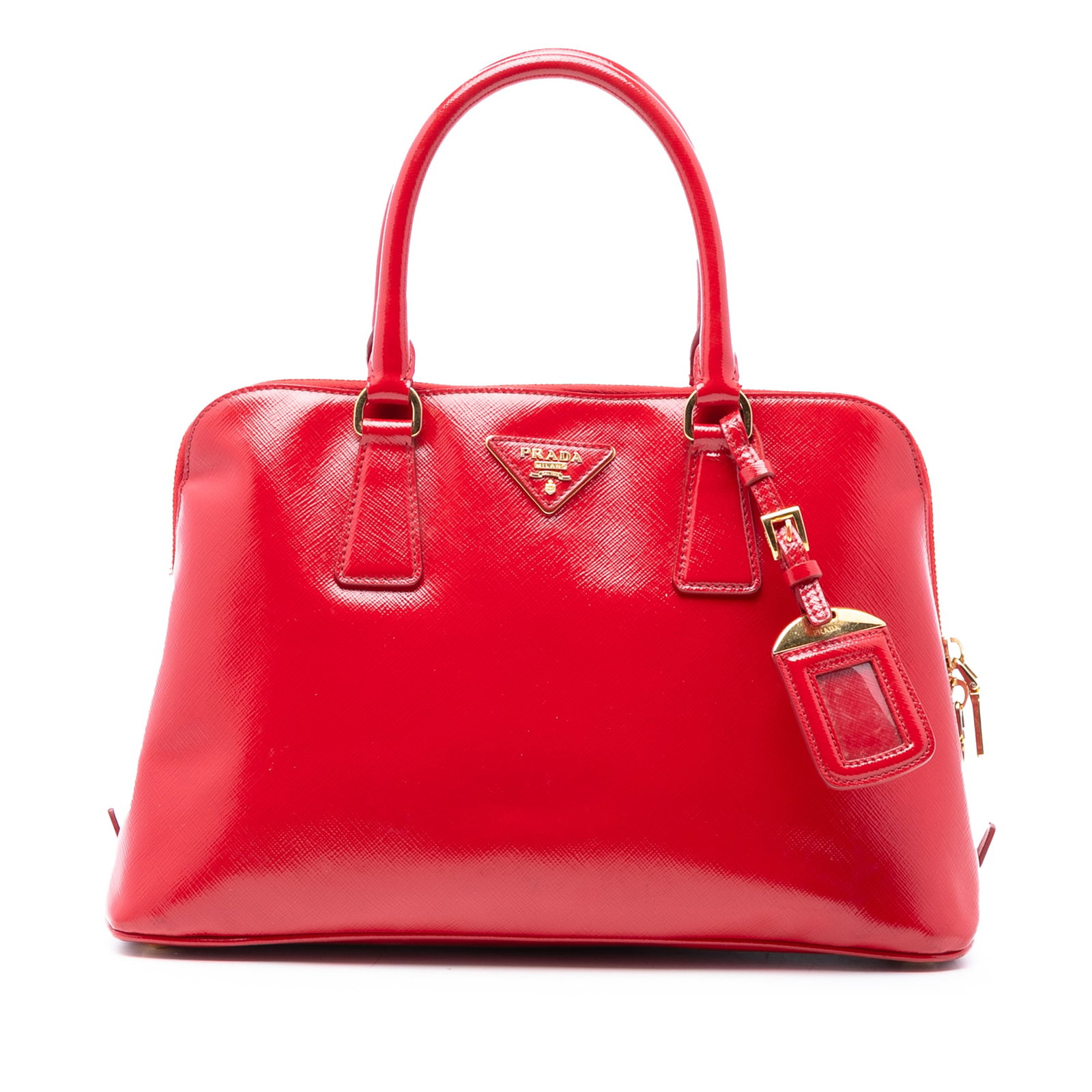 Prada Promenade Satchel Medium Saffiano Vernice Leather Handbag: Prada Promenade Satchel Medium Saffiano Vernice Leather Handbag This Prada Medium Saffiano Vernice Promenade Satchel features a structured silhouette crafted from saffiano vernice leather in a strikin
