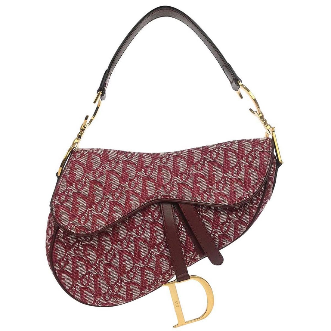 Dior Bordeaux Canvas Leather Saddle Bag: Dior Bordeaux Canvas Leather Saddle Bag This Christian Dior Bordeaux Trotter Saddle Handbag features a medium-sized silhouette crafted from canvas leather in a rich Bordeaux color. The bag is designed