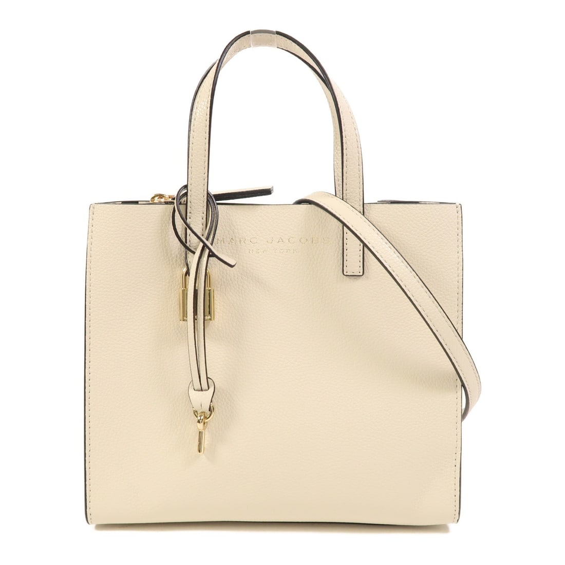 White Calfskin Marc Jacobs Shoulder Bag with Gold Tone Hardware: White Calfskin Marc Jacobs Shoulder Bag with Gold Tone Hardware This Marc Jacobs 2-way shoulder bag features a white calfskin leather exterior and offers versatile carrying options. Crafted in Italy, 