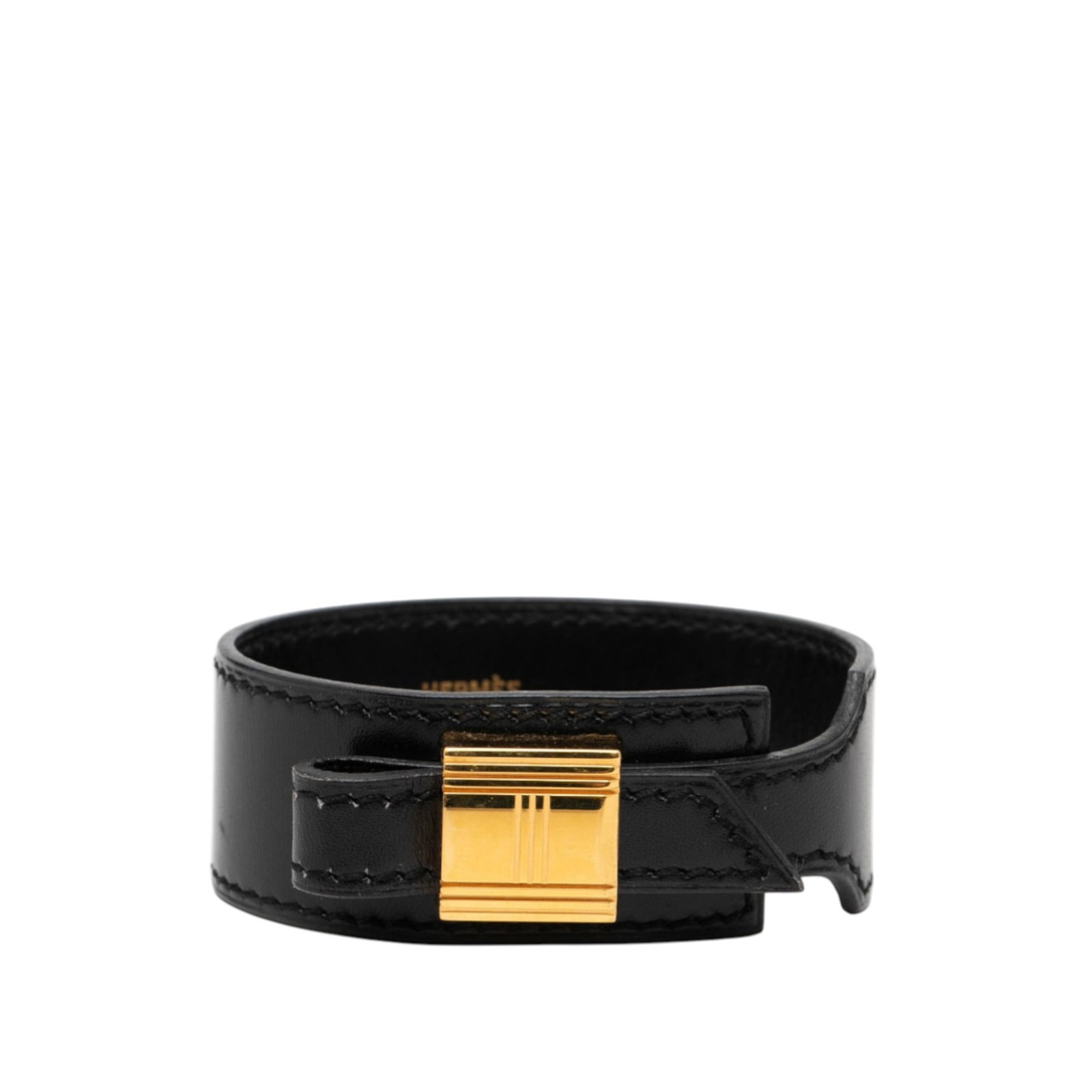 Black Leather Bracelet with Gold Tone Square Clasp by Hermes Artemis (1 of 5)