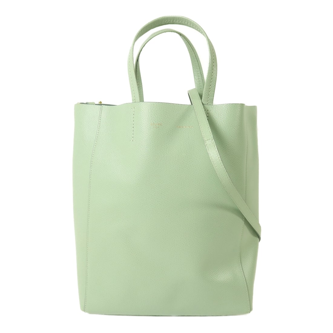 CELINE Small Vertical Cabas Green Calfskin 2 Way Shoulder Bag GHW: CELINE Small Vertical Cabas Green Calfskin 2 Way Shoulder Bag GHW This CELINE small vertical Cabas 2-way shoulder bag is crafted from green calfskin leather. Designed for versatility, it can be carrie