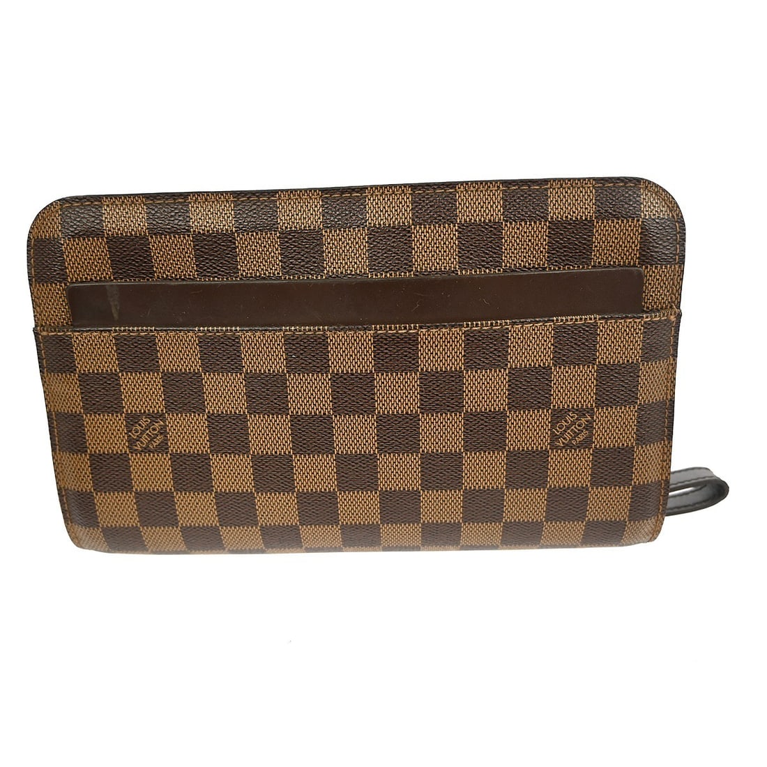 Louis Vuitton Damier Ebene Orsay Small Brown Canvas Leather Clutch Bag: Louis Vuitton Damier Ebene Orsay Small Brown Canvas Leather Clutch Bag This is a vintage Louis Vuitton Damier Ebene Orsay clutch bag in a small size, featuring the iconic Damier Ebene pattern. The bag