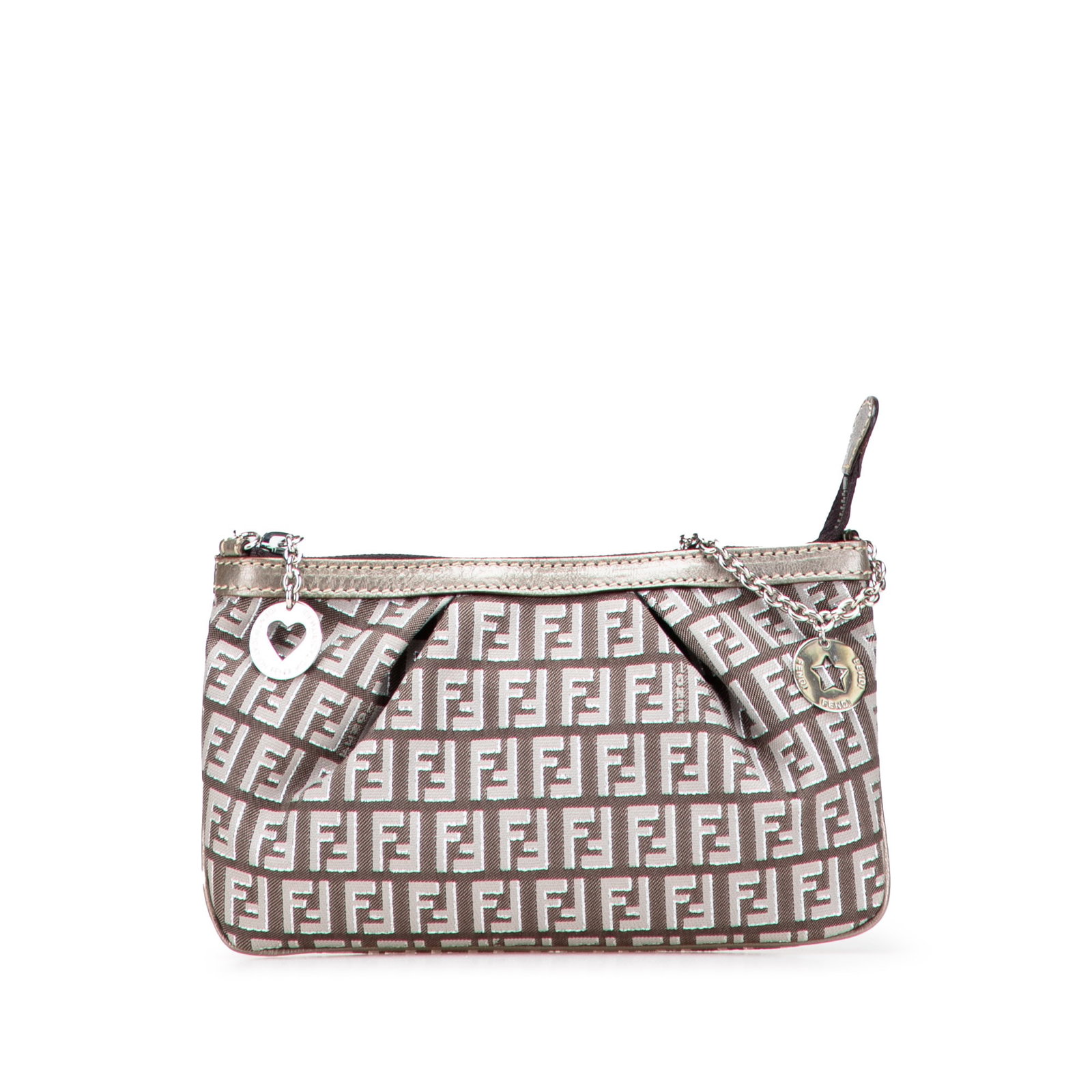 Fendi Zucchino Canvas Chain Pochette Brown Fabric Shoulder Bag: Fendi Zucchino Canvas Chain Pochette Brown Fabric Shoulder Bag This Fendi Zucchino Canvas Chain Pochette is a chic shoulder bag crafted from durable canvas with luxurious leather trim. It features a s