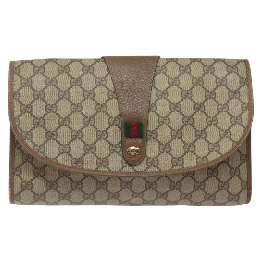 Beige Canvas Gucci Sherry Line Pouch Bag 28cm: Beige Canvas Gucci Sherry Line Pouch Bag 28cm This Gucci Sherry line pouch is crafted from beige canvas and designed for women. Made in Italy, the pouch features leather accents and metal fittings. It