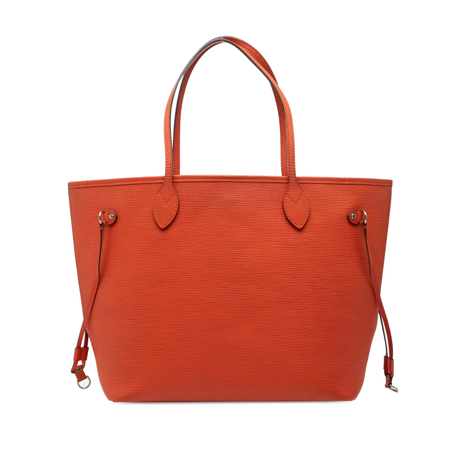 Louis Vuitton Neverfull MM Epi Orange Tote with Pouch: Louis Vuitton Neverfull MM Epi Orange Tote with Pouch This Louis Vuitton Epi Neverfull MM features an orange epi leather body with flat leather handles, an open top secured by a lobster clasp closure,