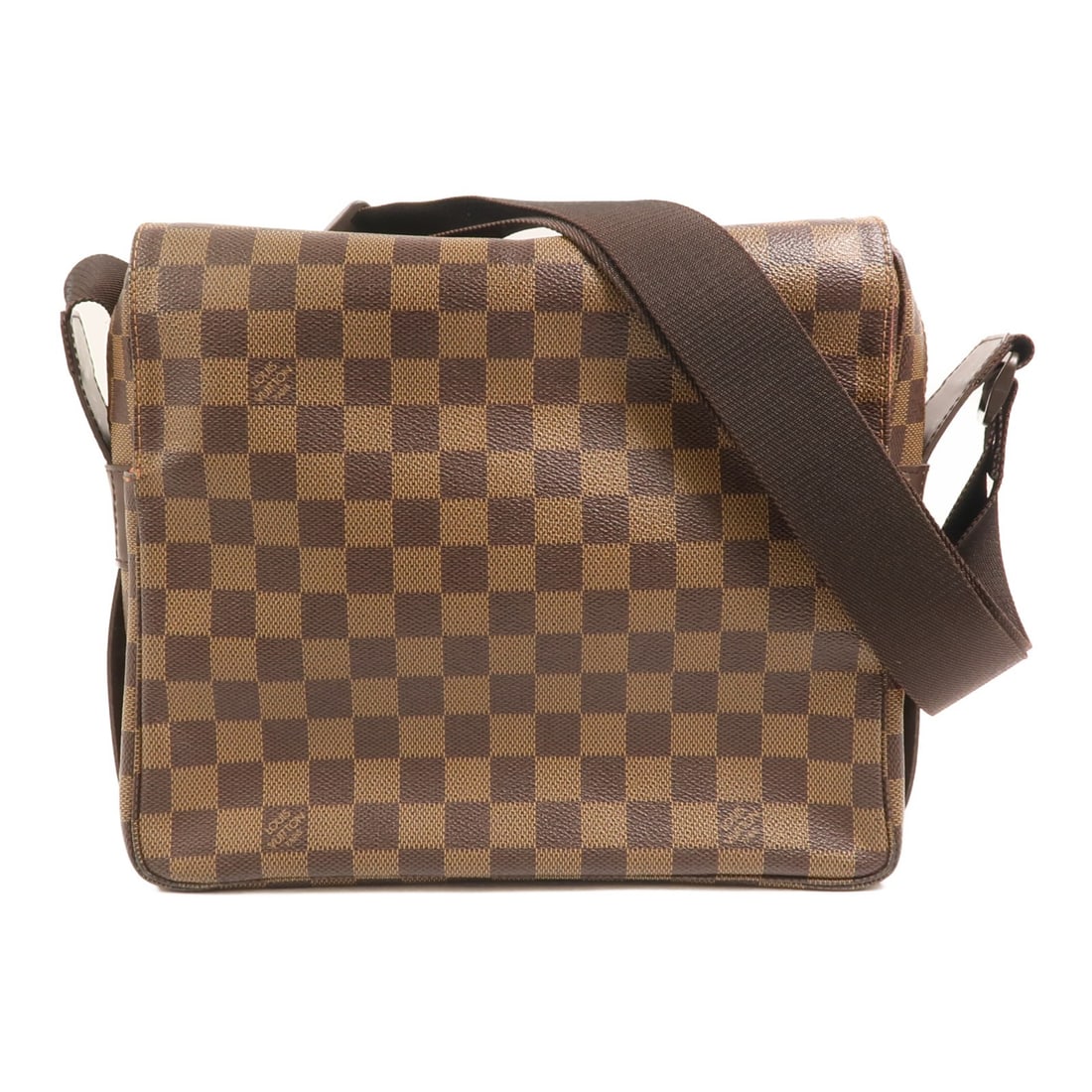 Louis Vuitton Damier Naviglio Brown Messenger Bag with Gold Hardware: Louis Vuitton Damier Naviglio Brown Messenger Bag with Gold Hardware This Louis Vuitton Naviglio shoulder messenger bag is crafted from brown Damier PVC coated canvas. It features a practical design i