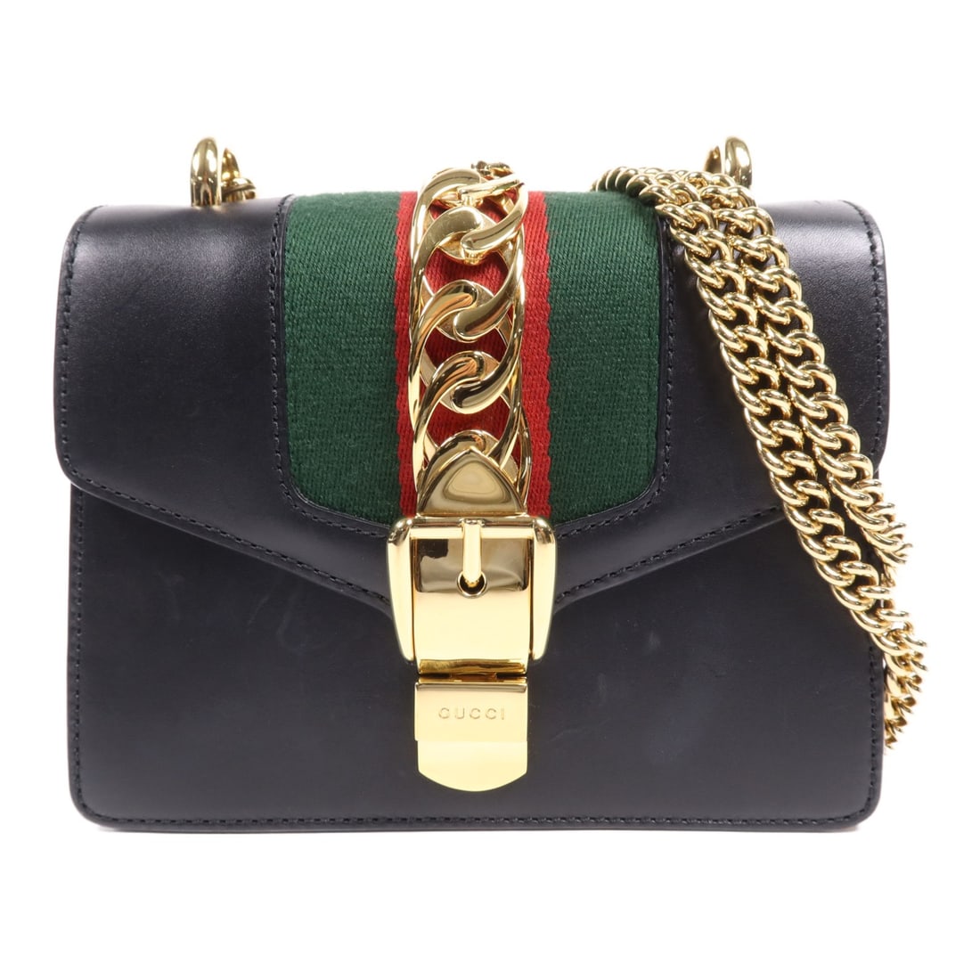 GUCCI Sylvie Mini Shoulder Bag 431666 Black Calfskin Leather GHW: GUCCI Sylvie Mini Shoulder Bag 431666 Black Calfskin Leather GHW This stylish Gucci Sylvie Mini Shoulder Bag is crafted from luxurious black calfskin leather, offering a sophisticated touch to any out