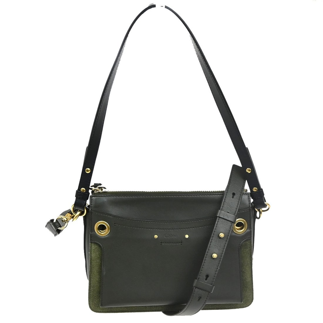 Chloe Roy Black Suede Shoulder Bag for Women: Chloe Roy Black Suede Shoulder Bag for Women This Chloe Roy Shoulder Bag is crafted from black suede and designed for women. The bag features gold-plated accents and was made in Italy. It shows signs 