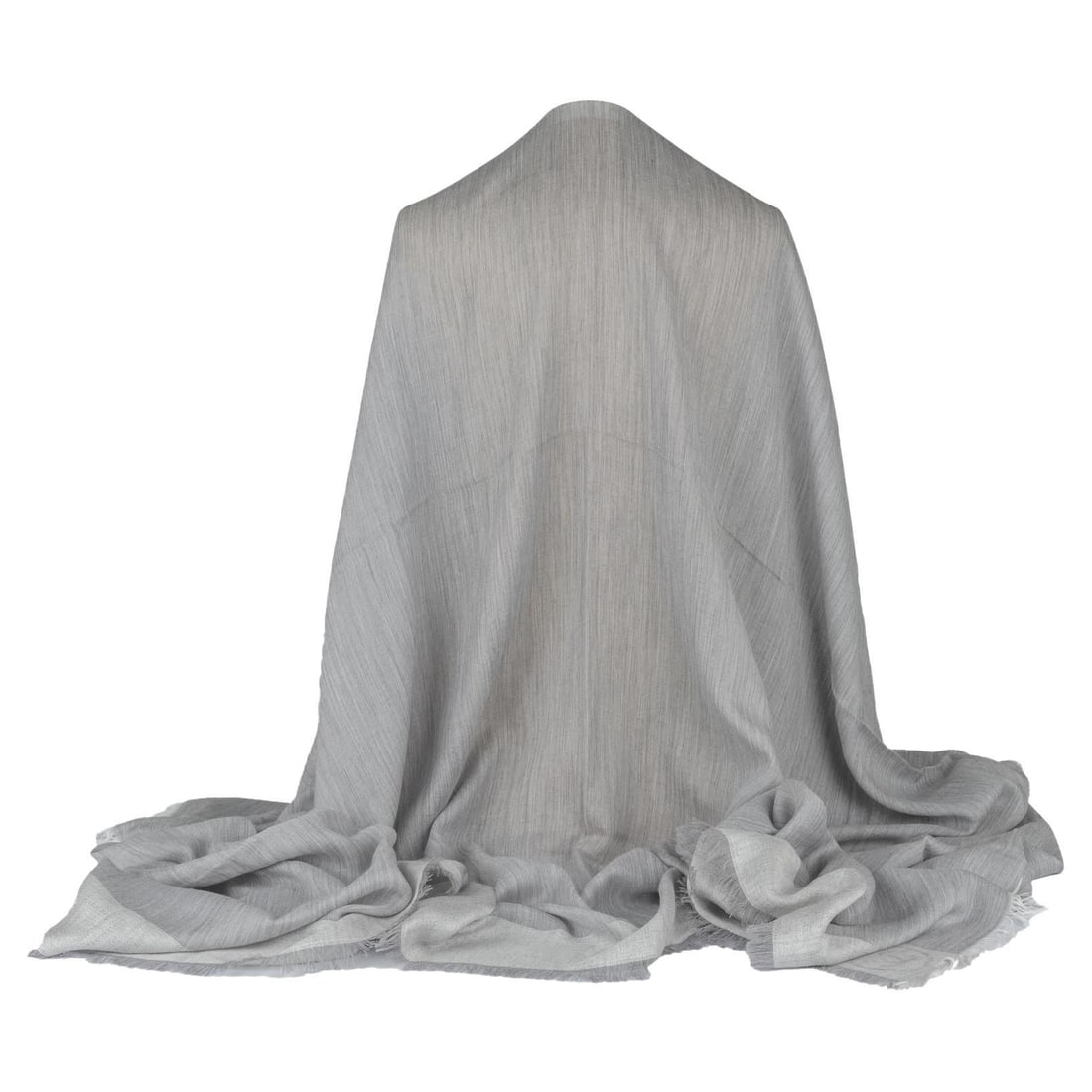 Chanel Oversized Grey Cashmere Shawl with Fringe Trim: Chanel Oversized Grey Cashmere Shawl with Fringe Trim Experience luxury with this Chanel Oversized Shawl in a sophisticated grey hue. Crafted from 100% cashmere, this shawl features a stylish white fr
