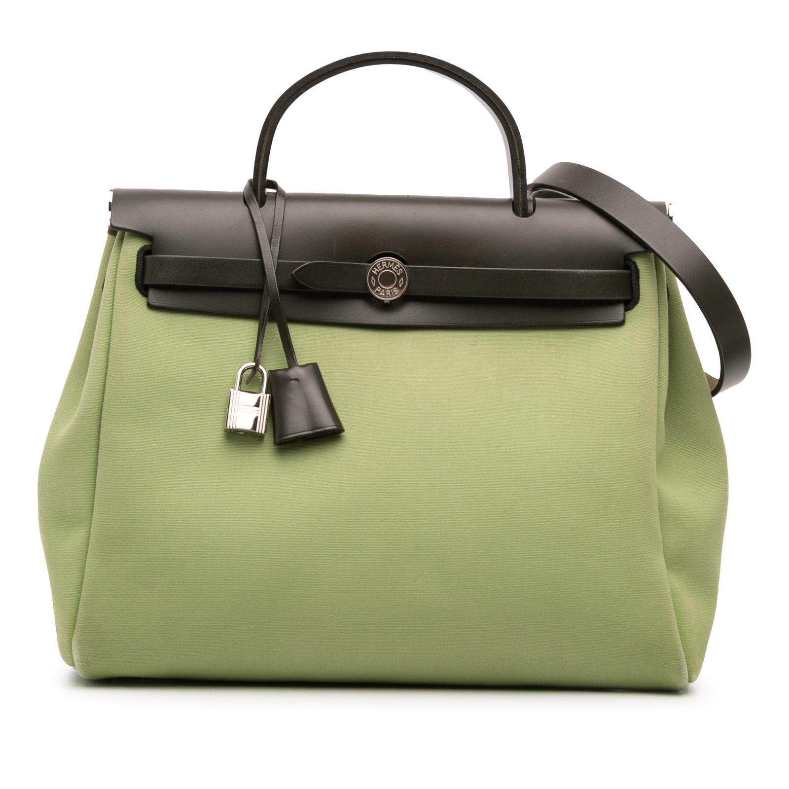 Hermes Toile Herbag Zip 31 Green Canvas Bag with Leather Trim: Hermes Toile Herbag Zip 31 Green Canvas Bag with Leather Trim The Hermes Toile Herbag Zip 31 is an elegant canvas bag with luxurious leather trim, designed for both style and functionality. This styli