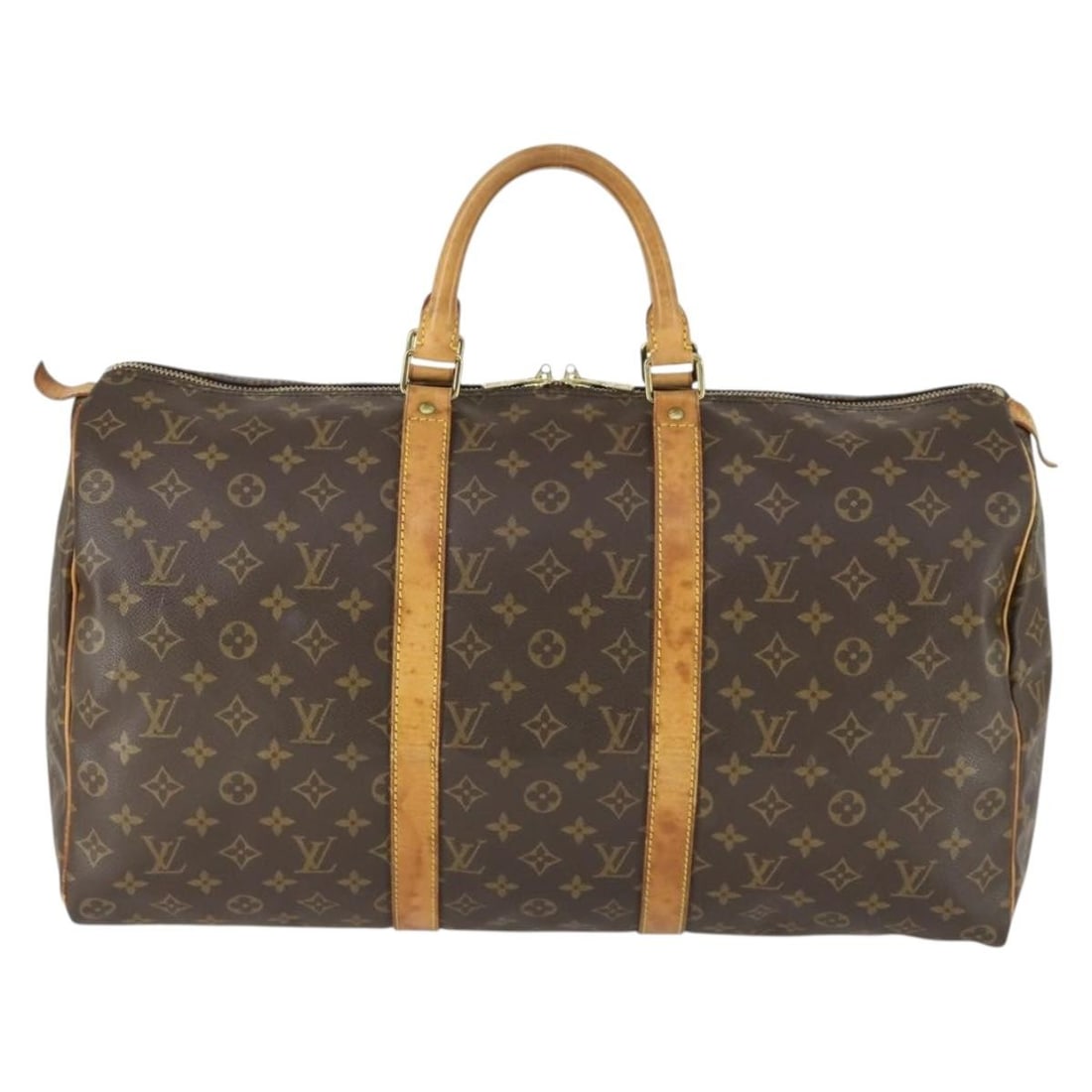 Keepall Monogram Canvas Travel Bag by Louis Vuitton: Keepall Monogram Canvas Travel Bag by Louis Vuitton This Louis Vuitton Keepall Bag features the iconic Monogram canvas design in brown and is suitable for unisex use. The bag shows signs of wear, incl