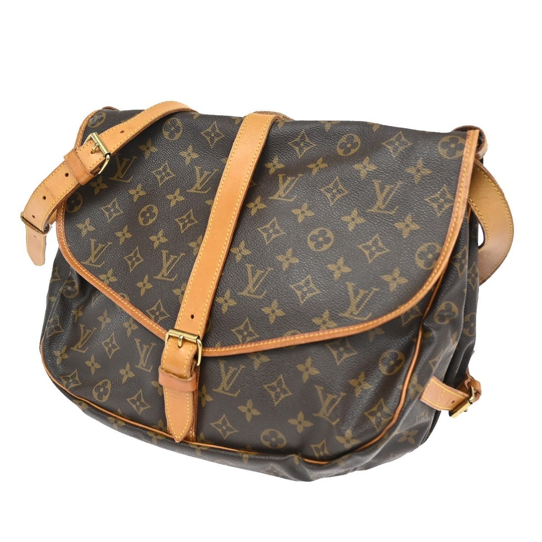 Louis Vuitton Monogram Canvas Saumur Brown Handbag 35cm: Louis Vuitton Monogram Canvas Saumur Brown Handbag 35cm This Louis Vuitton Saumur handbag features the iconic monogram canvas in a rich brown color, designed for female use. It offers a classic silhou