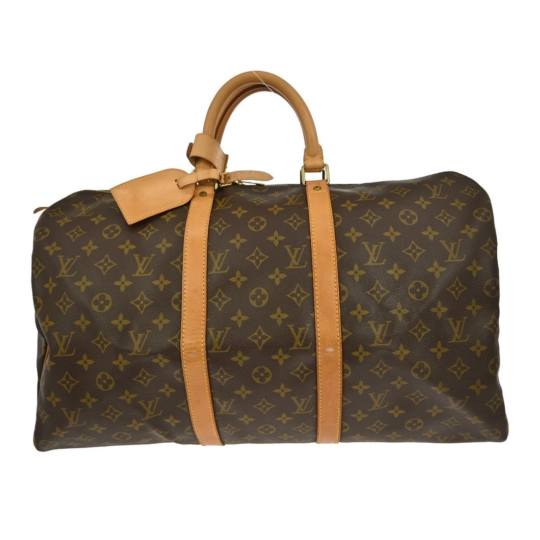Keepall Brown Canvas Travel Bag by Louis Vuitton: Keepall Brown Canvas Travel Bag by Louis Vuitton This Louis Vuitton Keepall Bag features the iconic monogram canvas in brown and is designed for unisex use. The bag is crafted from durable canvas mate